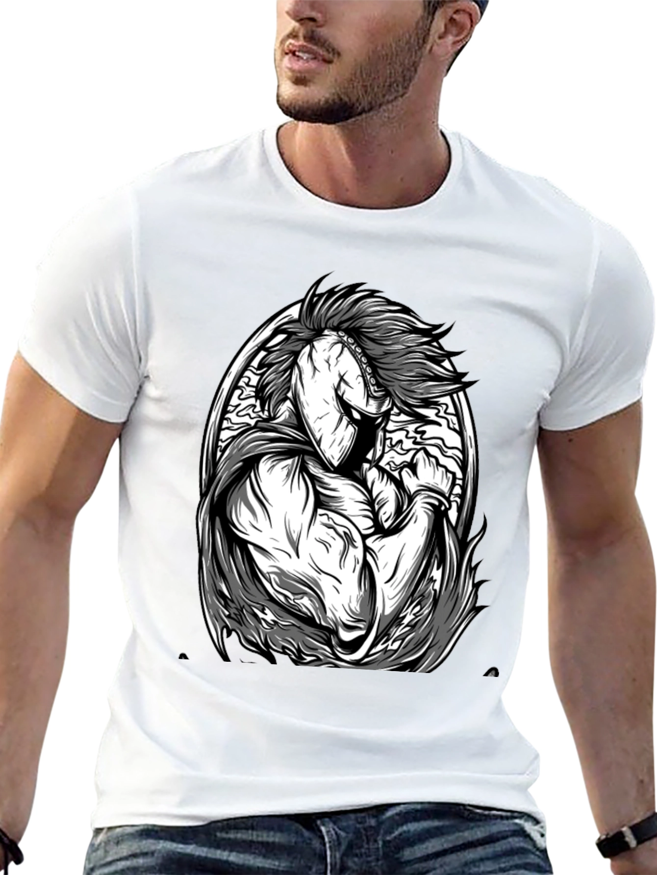 Black Black T-Shirt with Spartan Warrior Graphic view 13