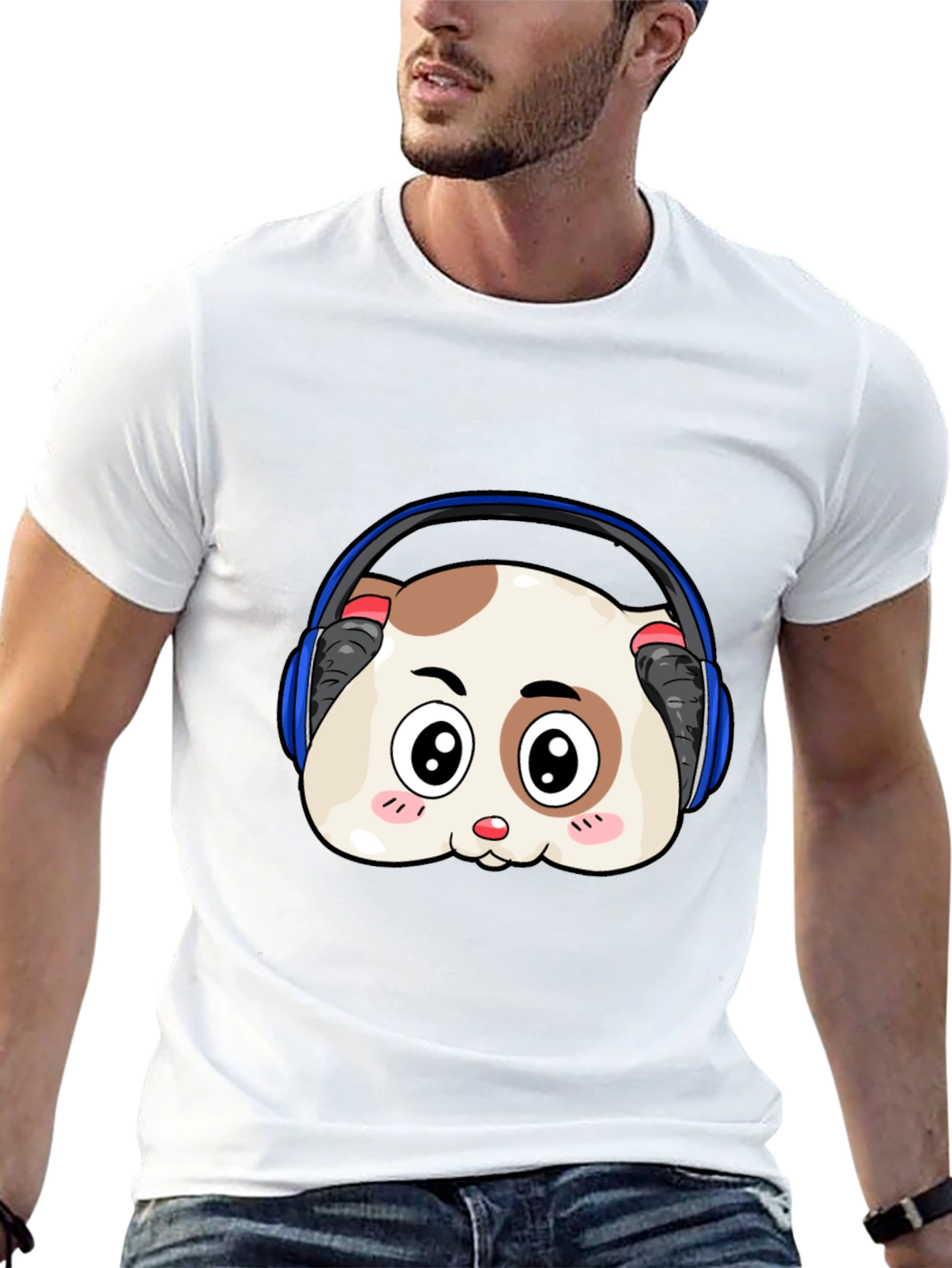Black Cute Animal Headphone T-Shirt view 13
