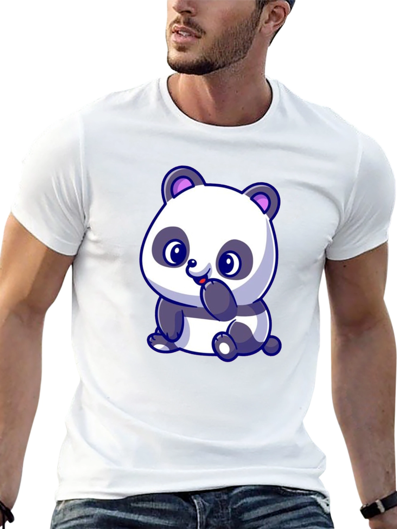 Black Cute Panda Bear Graphic Black T-Shirt view 13