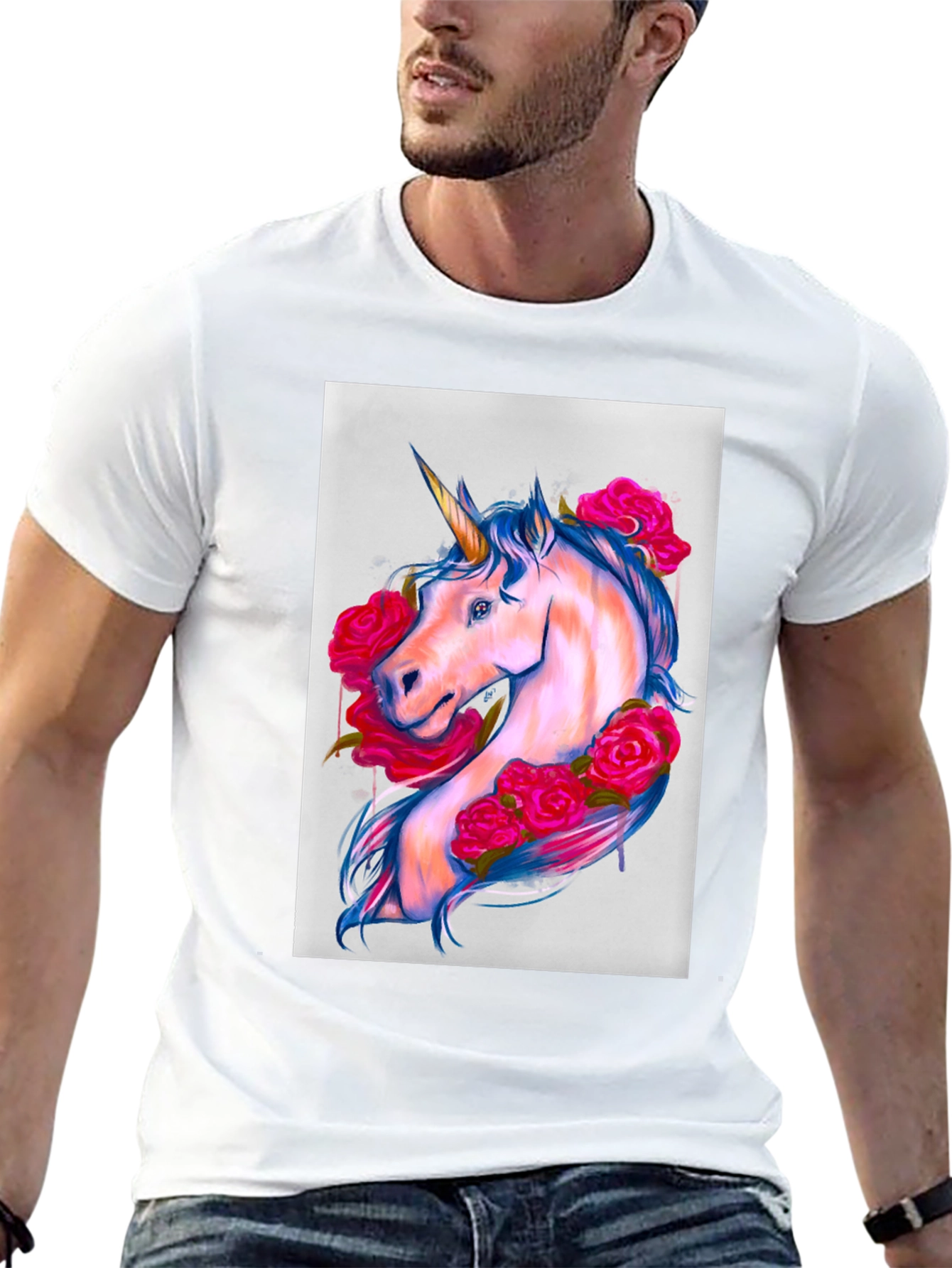 Black Unicorn Floral Graphic Tee - Trendy Print view 13