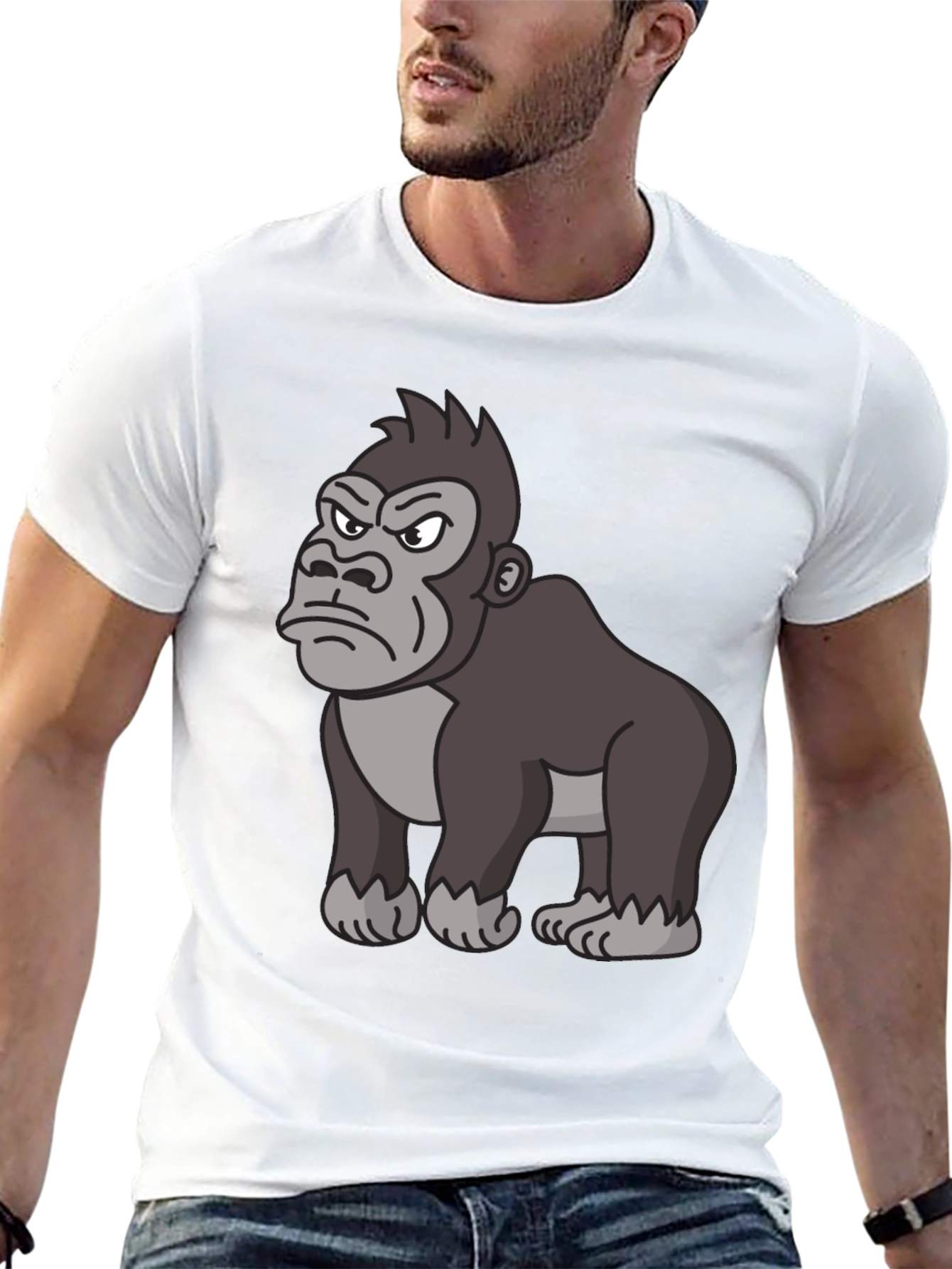 Black Angry Gorilla Cartoon Black T-Shirt view 13