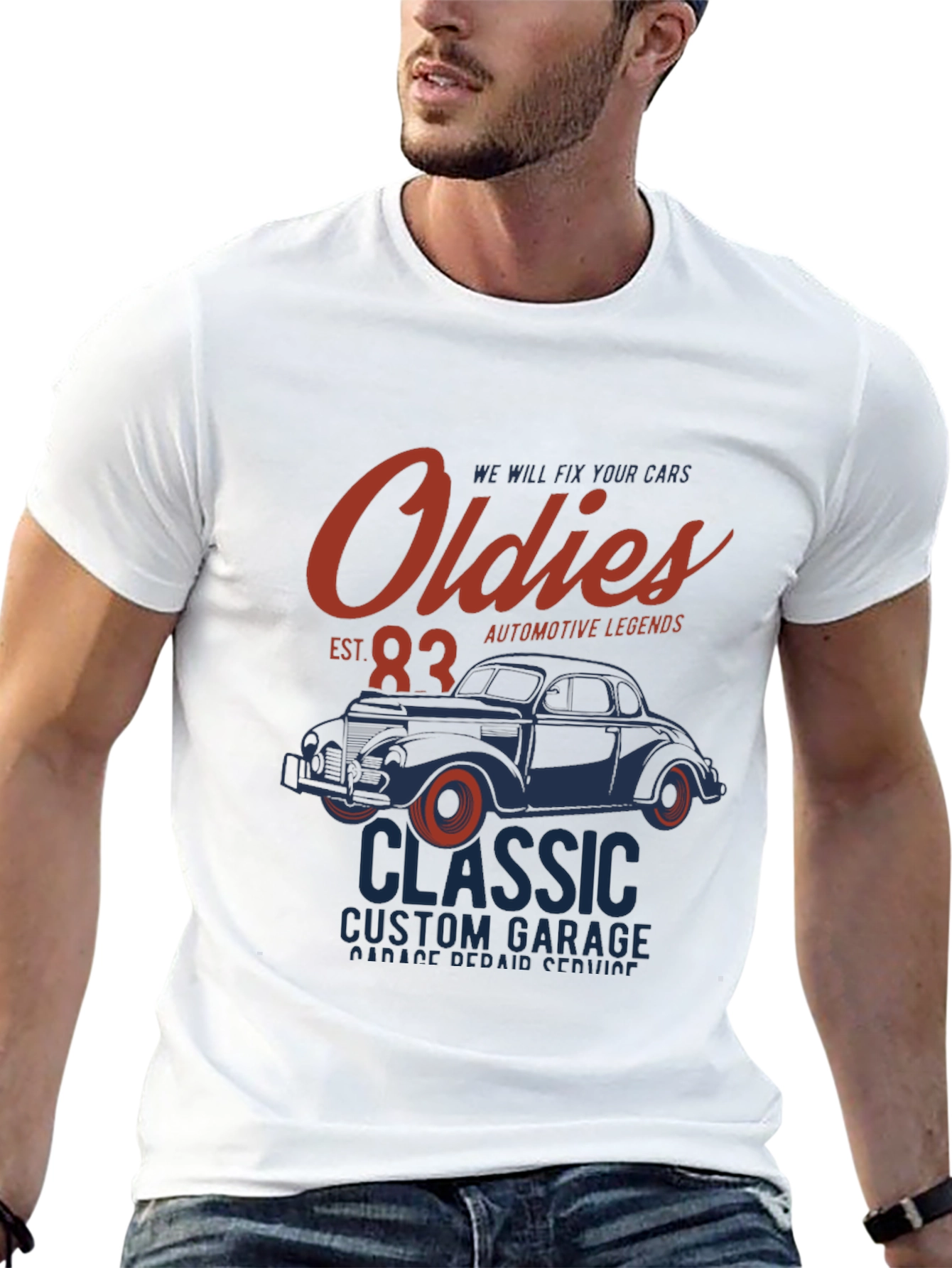 Black Oldies Classic Car Garage T-Shirt view 13