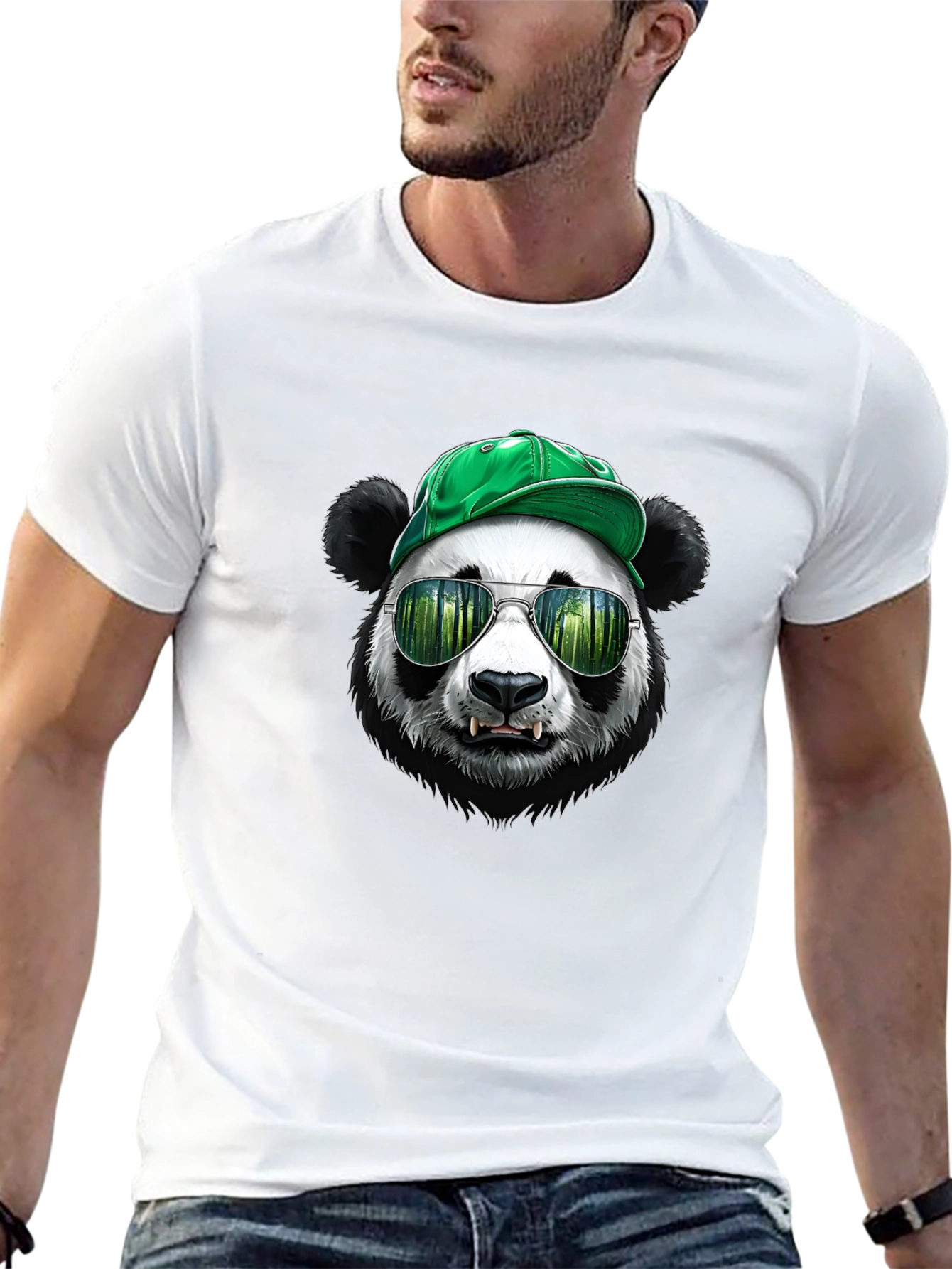 Black Cool Panda Tee with Hat & Shades - Unique Graphic T-Shirt view 13