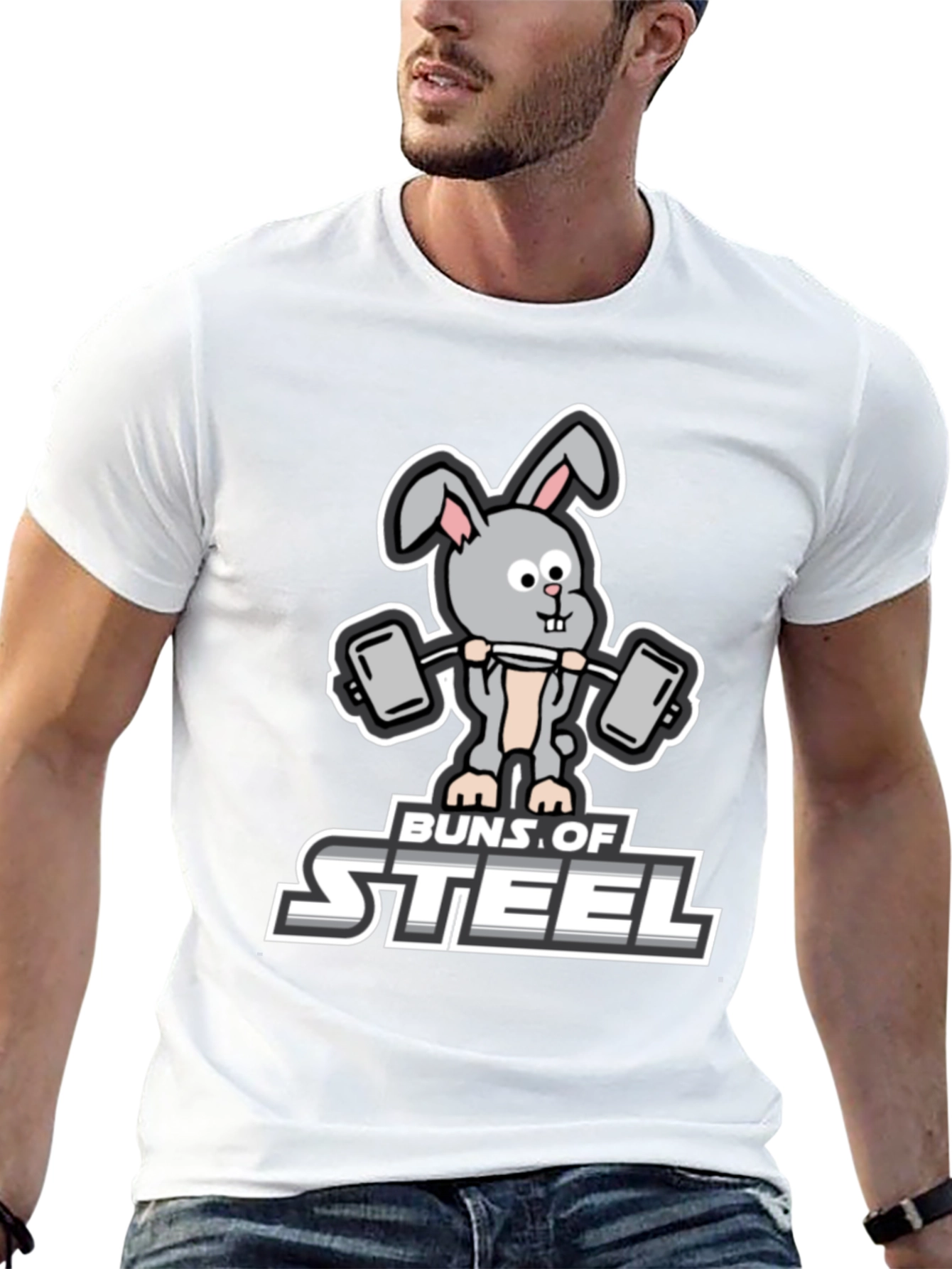Black Buns of Steel Graphic T-Shirt - Funny Workout Bunny view 13