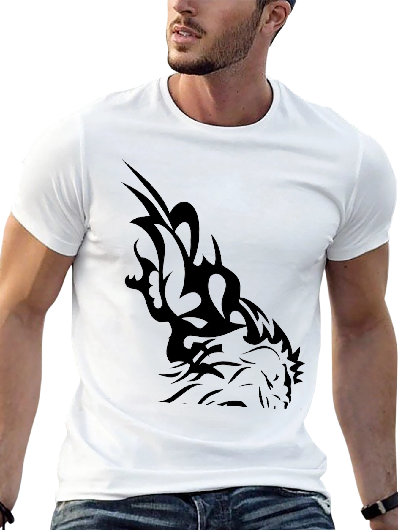 Black Tribal Dragon Graphic Tee - Men's Black T-Shirt view 13