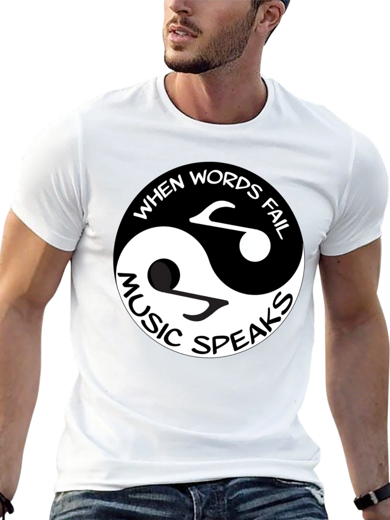 Black Yin Yang Music Speaks Graphic Tee - Black Cotton view 13