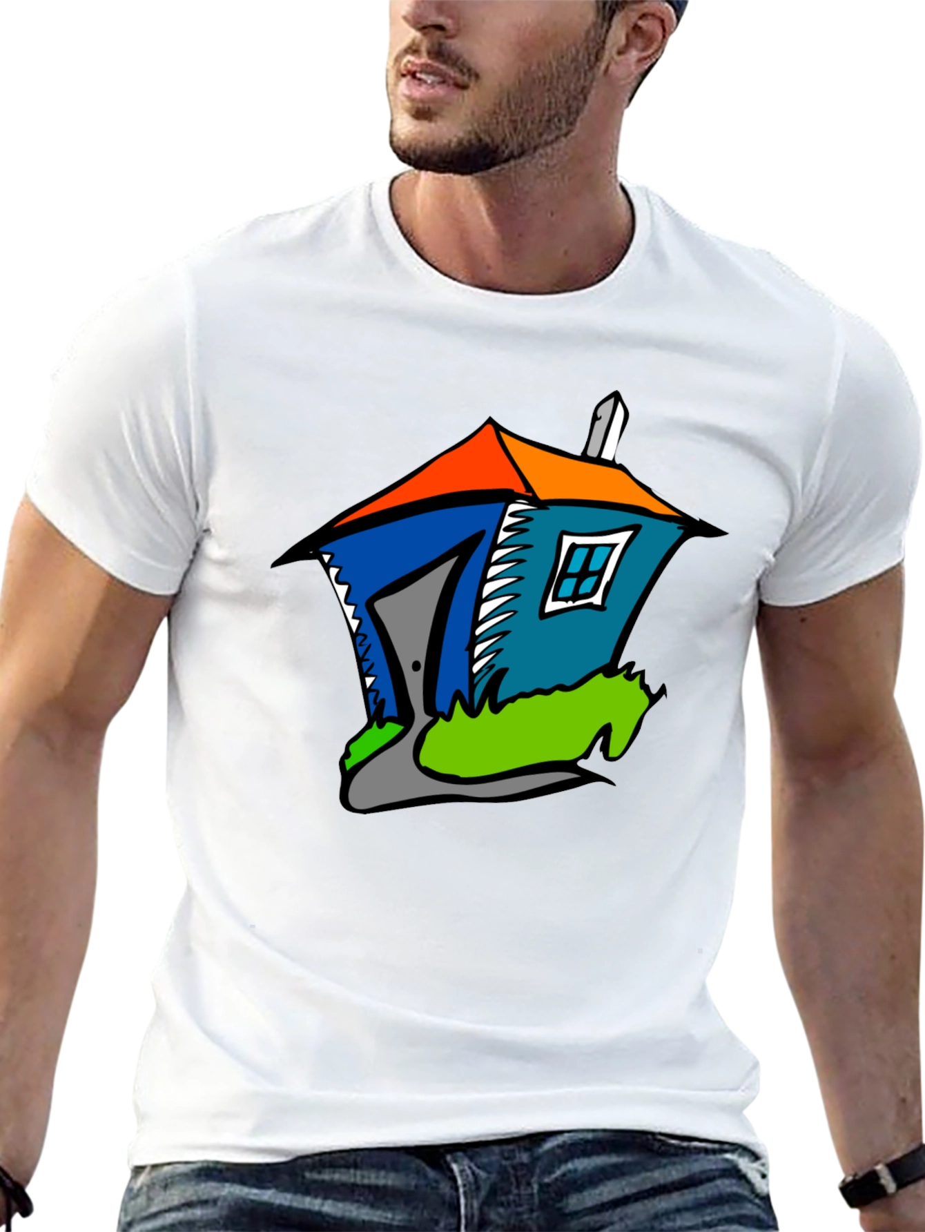 Black Cartoon House Graphic T-Shirt - Quirky Fun Style view 13