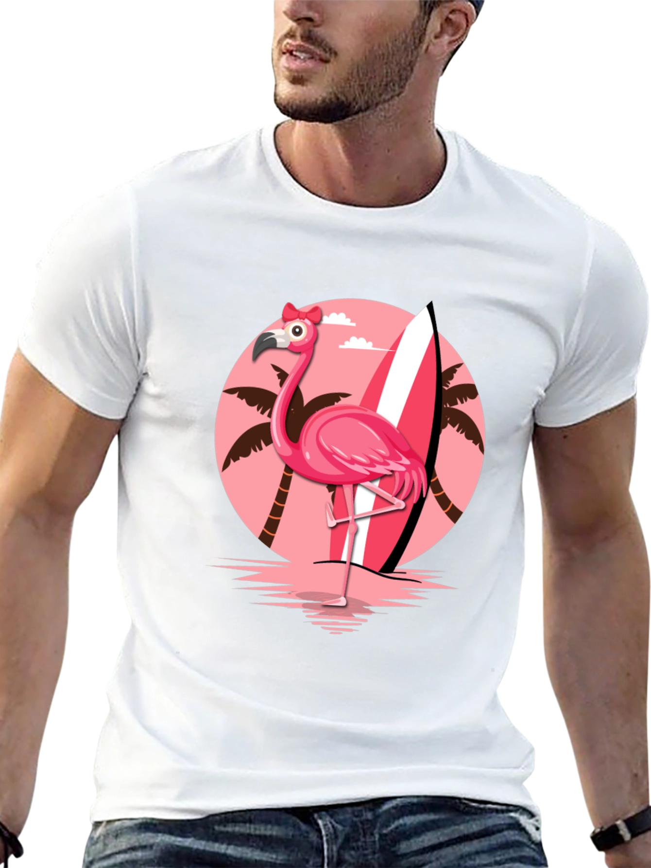 Black Flamingo Surf T-Shirt - Tropical Summer Tee view 13