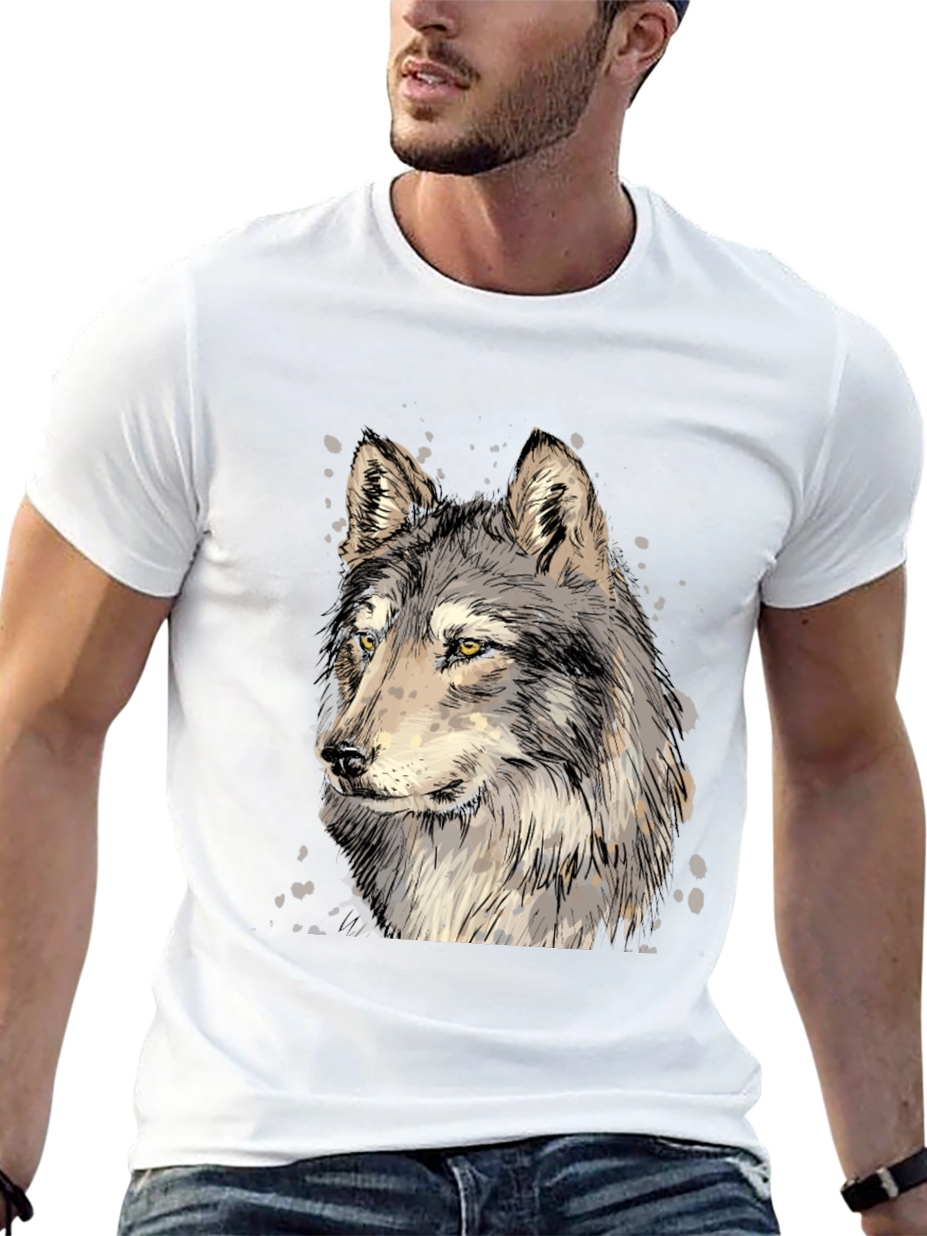 Black Wolf Graphic Print Black T-Shirt view 13
