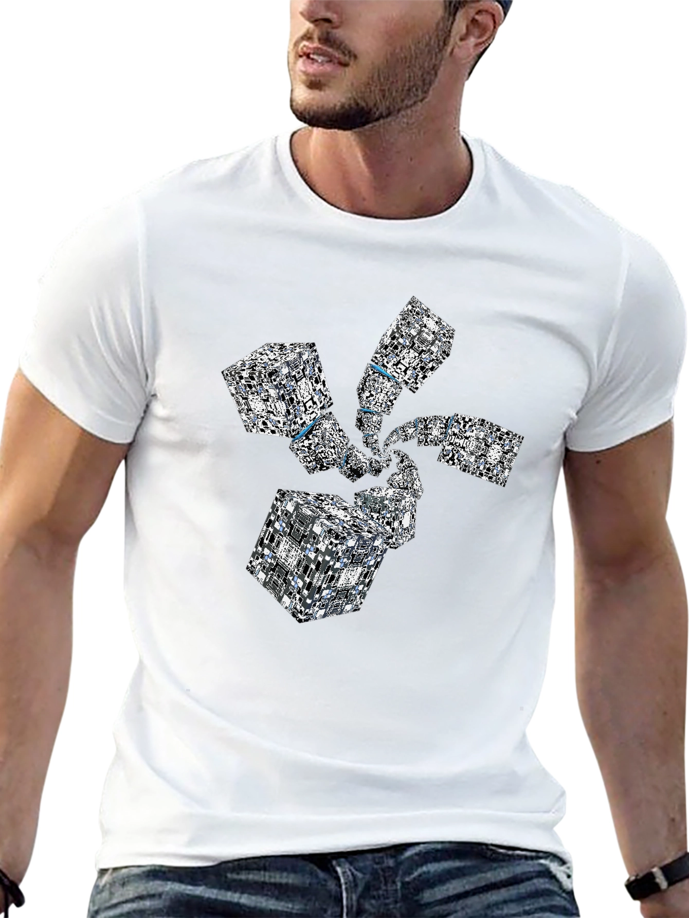 Black Abstract Geometric Cube Spiral Black T-Shirt view 13