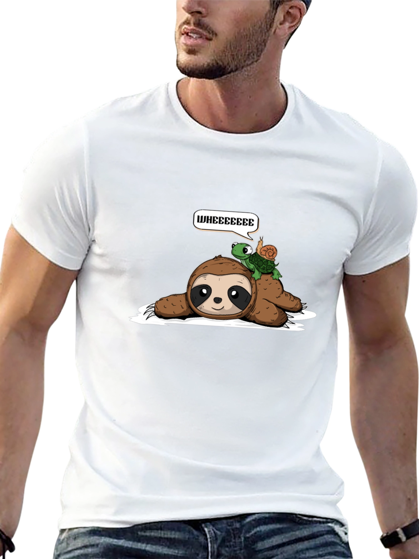 Black Sloth, Turtle, Snail 'Wheee' Graphic T-Shirt view 13