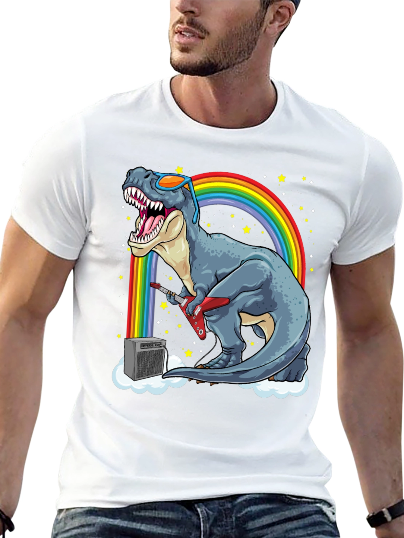 Black Dino Guitarist T-Shirt - Rock 'n' Roll Dinosaur! view 13