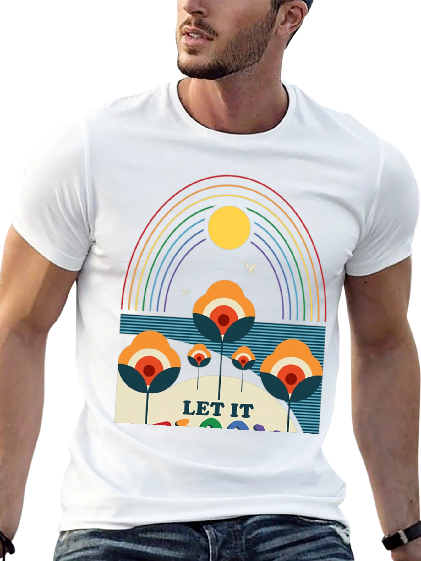 Black Retro "Let It Be" Rainbow Graphic Tee view 13