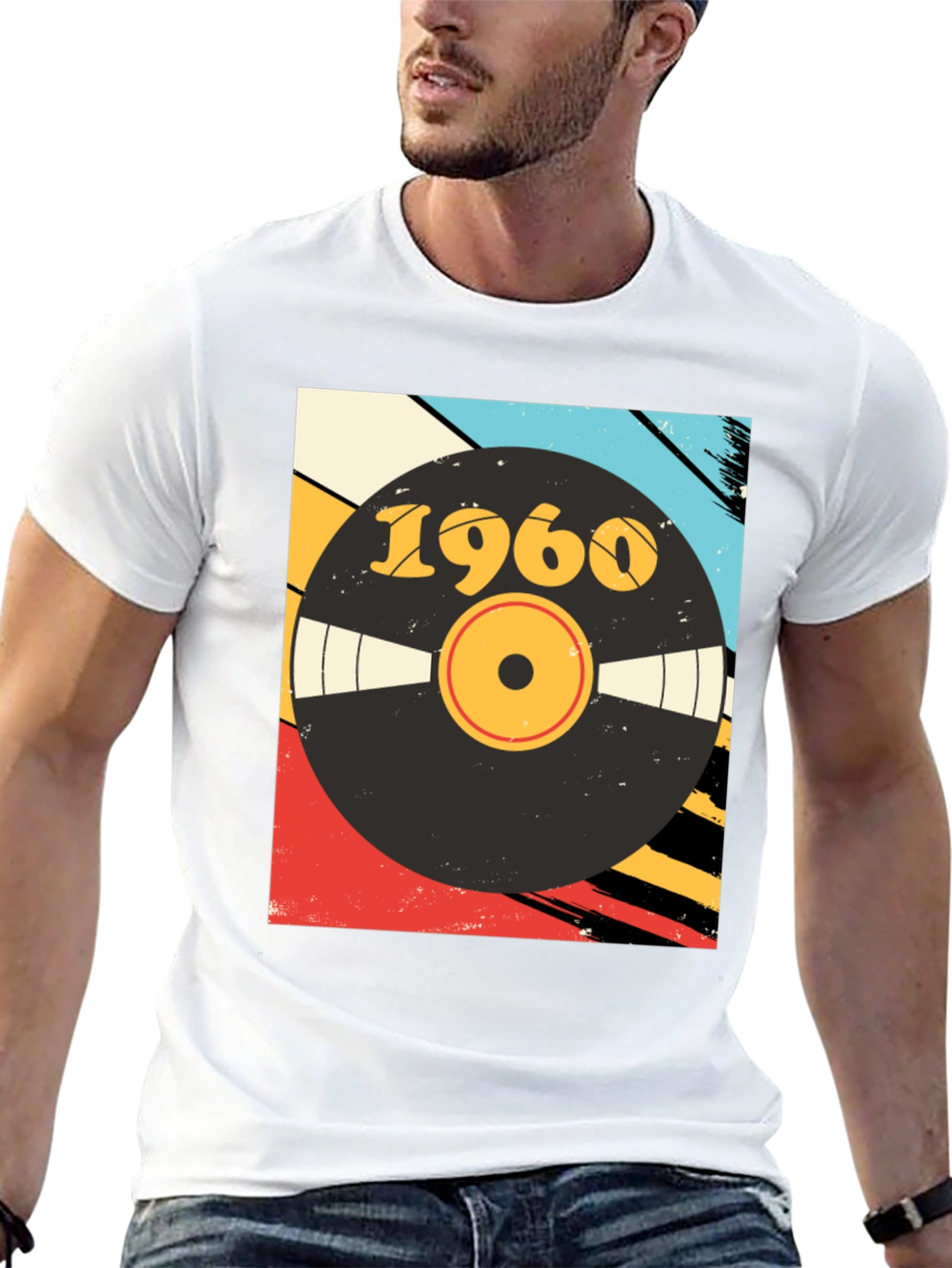 Black Retro 1960 Vinyl Record Graphic T-Shirt view 13
