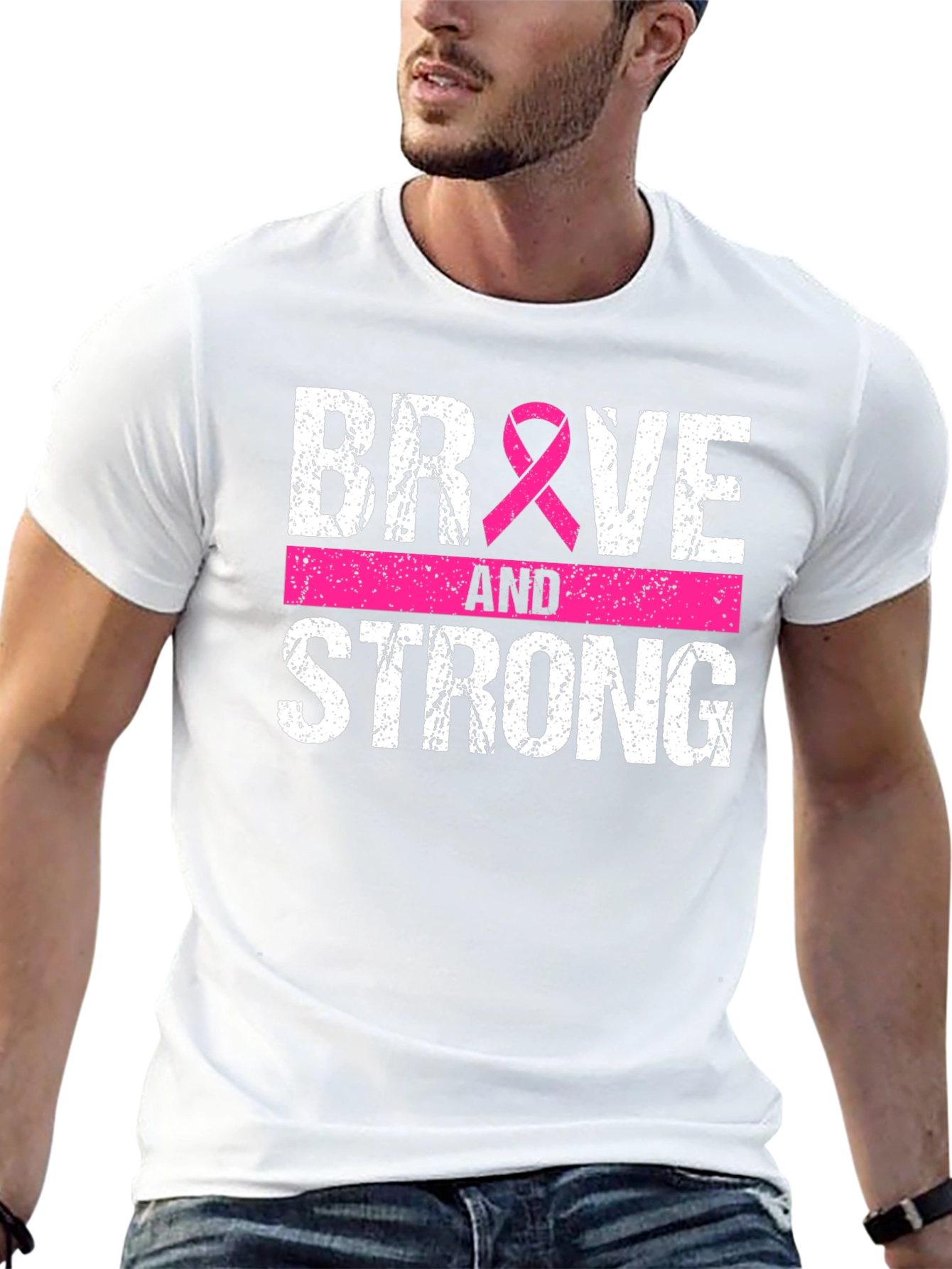 Black Brave and Strong Breast Cancer Awareness Tee view 13