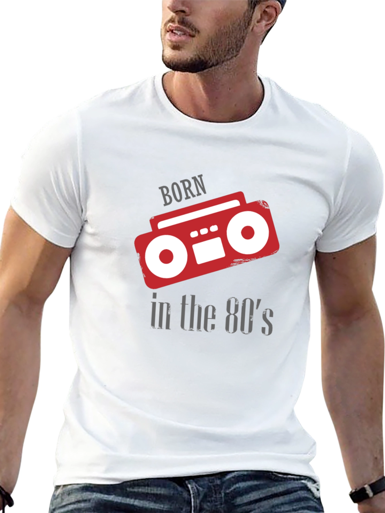 Black Born in the 80's Retro Boombox Graphic T-Shirt view 13