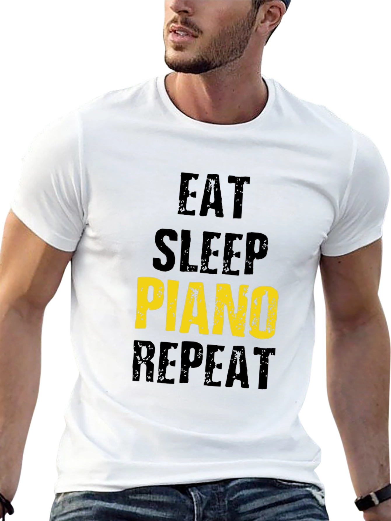 Black Eat Sleep Piano Repeat Black T-Shirt view 13