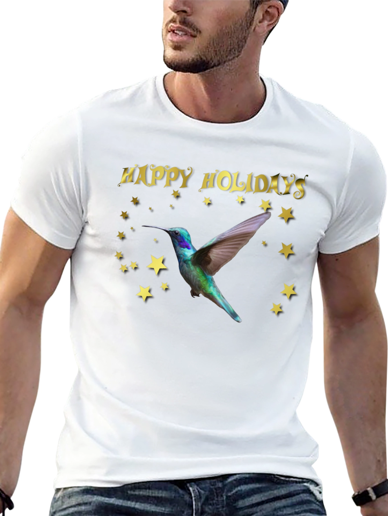Black Happy Holidays Hummingbird Black T-Shirt view 13