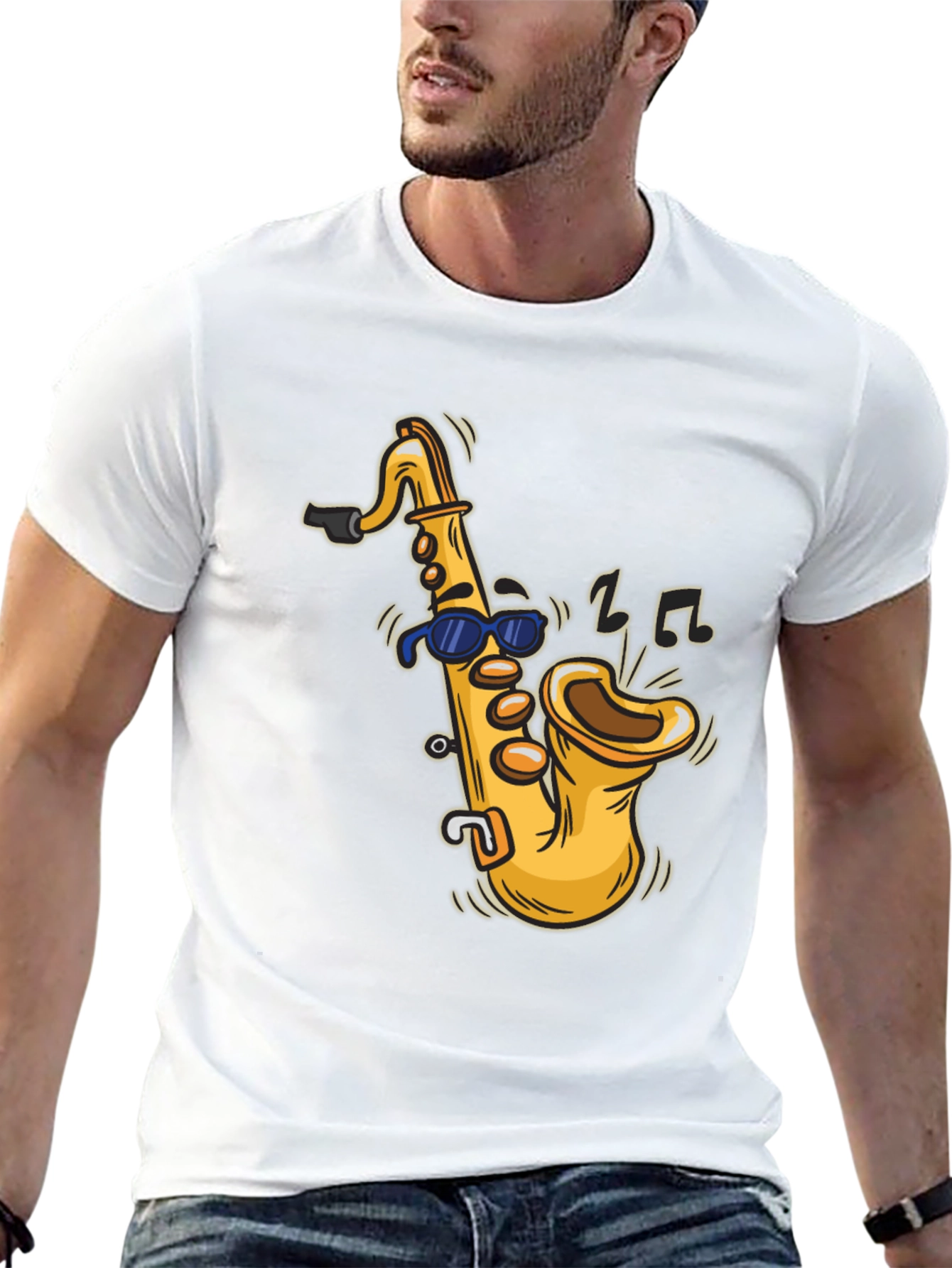 Black Cool Saxophone Cartoon Black T-Shirt view 13