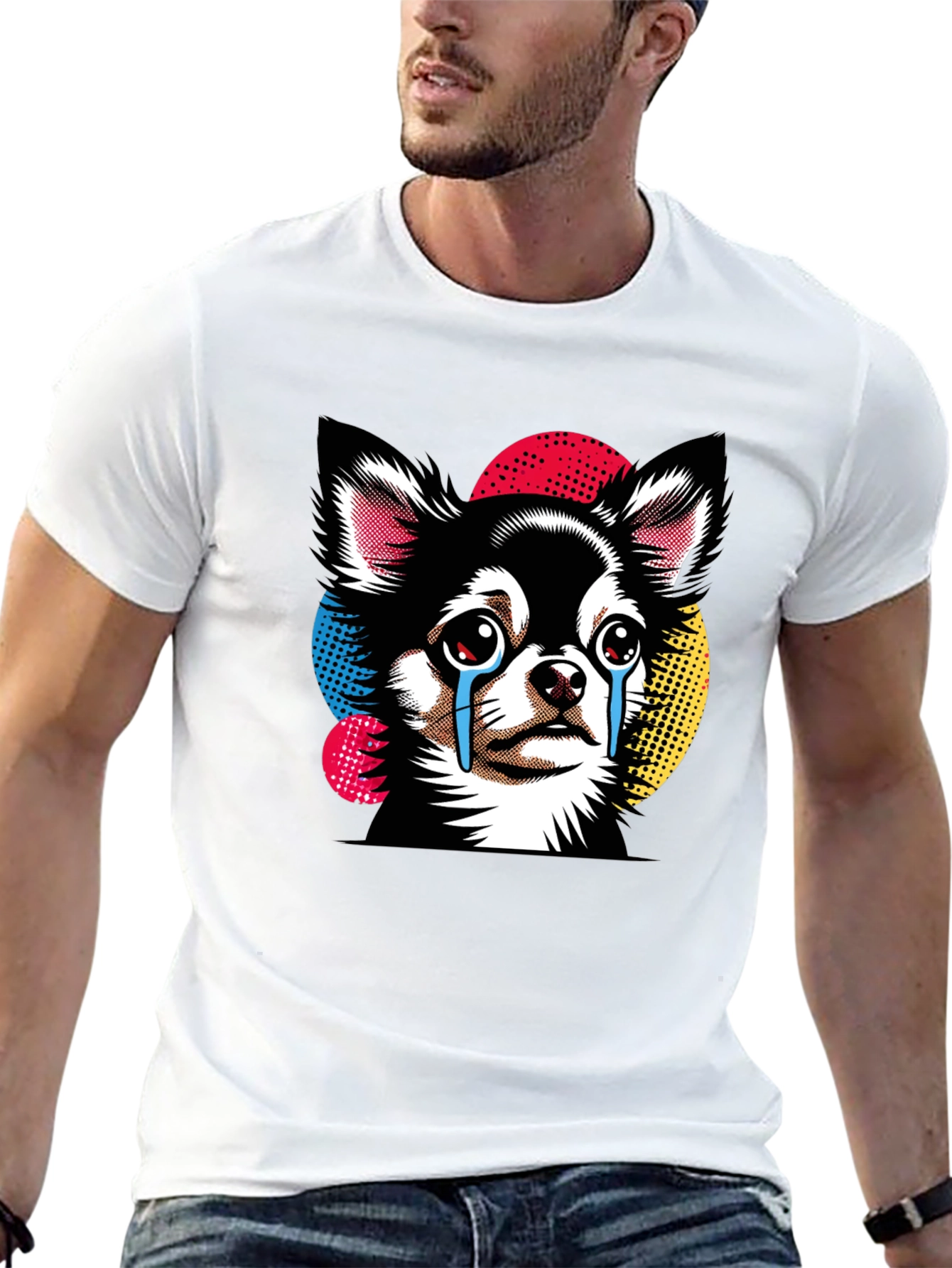 Black Crying Chihuahua Graphic Tee - Black Cotton T-Shirt view 13
