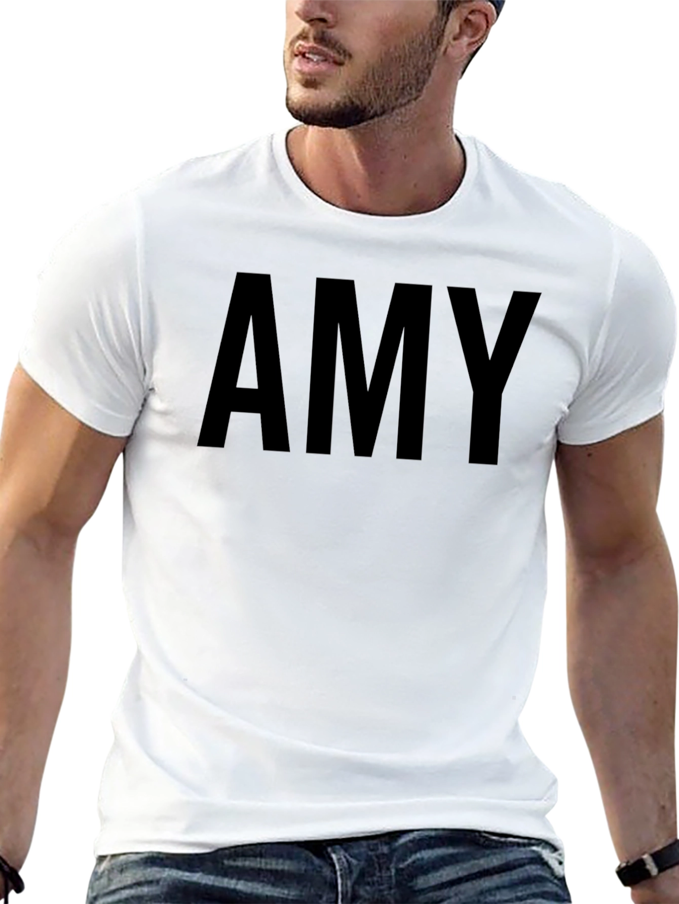 Black Personalized "Amy" Black Crew Neck T-Shirt view 13