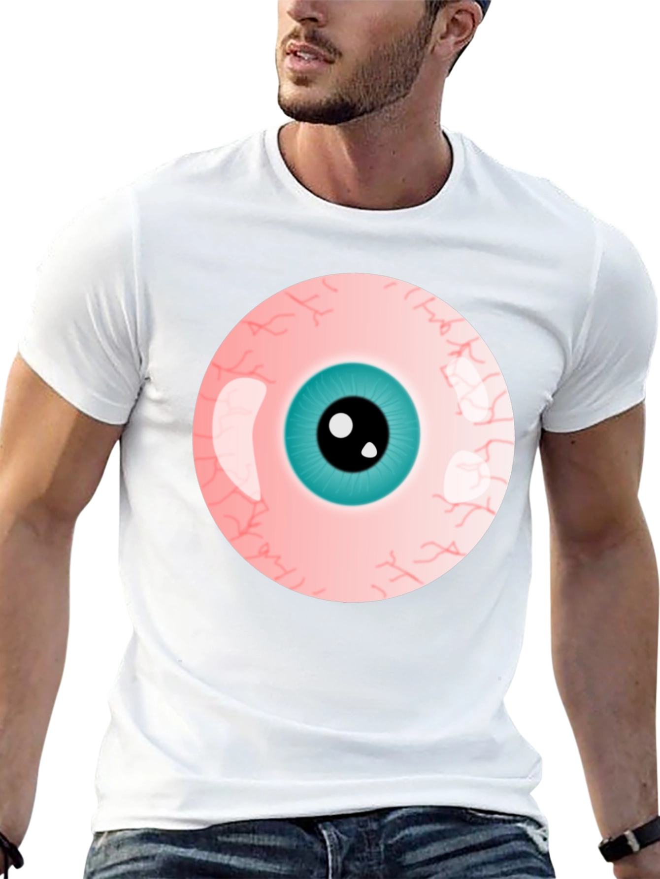 Black Eye-Catching Graphic Tee - Bold Eyeball Design view 13