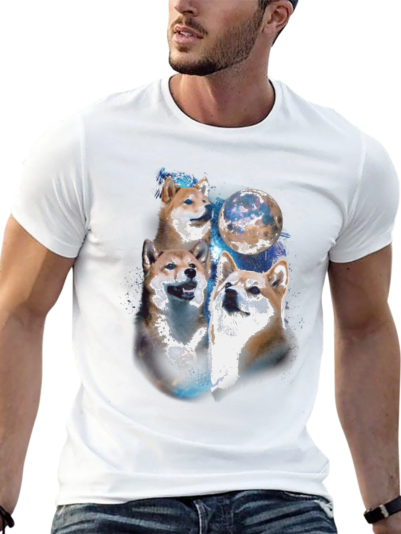 Black Shiba Inu Moon Black T-Shirt view 13