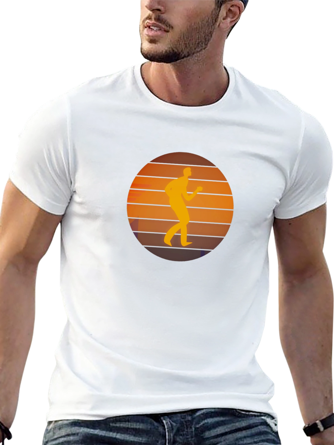 Black Retro Runner Sunset Graphic Black T-Shirt view 13