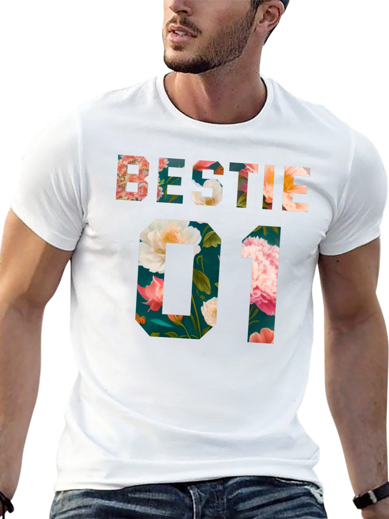 Black Floral Bestie 01 Black T-Shirt view 13
