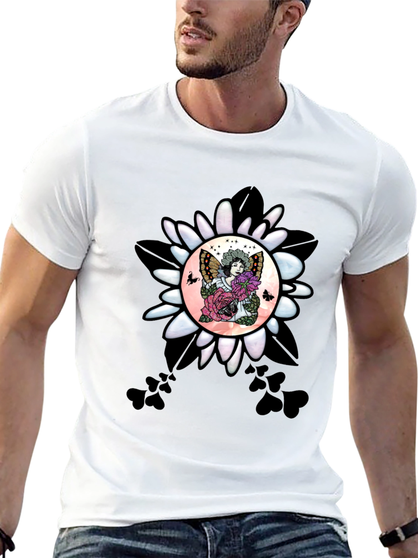 Black Floral Fairy Graphic T-Shirt - Unique Design view 13