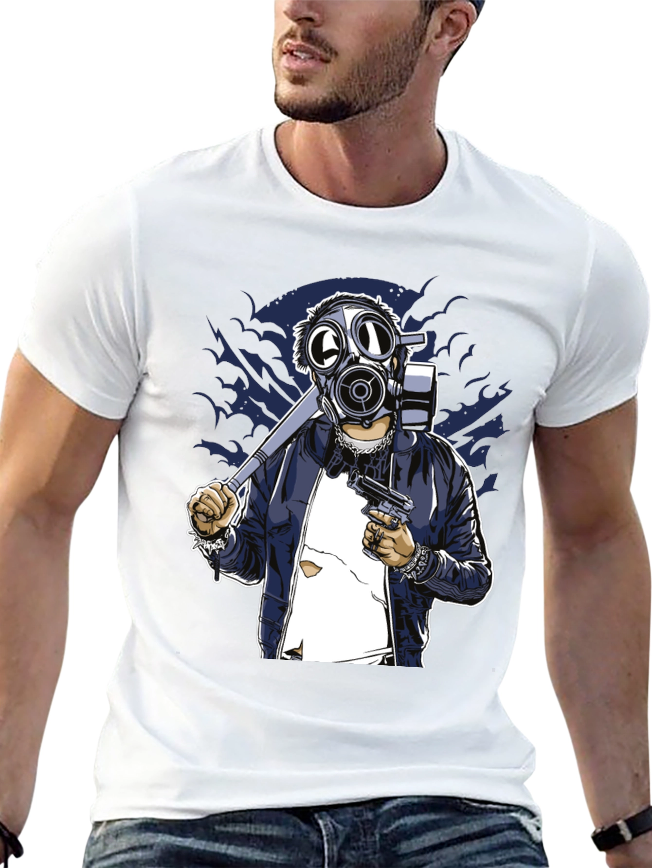 Black Gas Mask Graphic T-Shirt - Edgy Streetwear Tee view 13