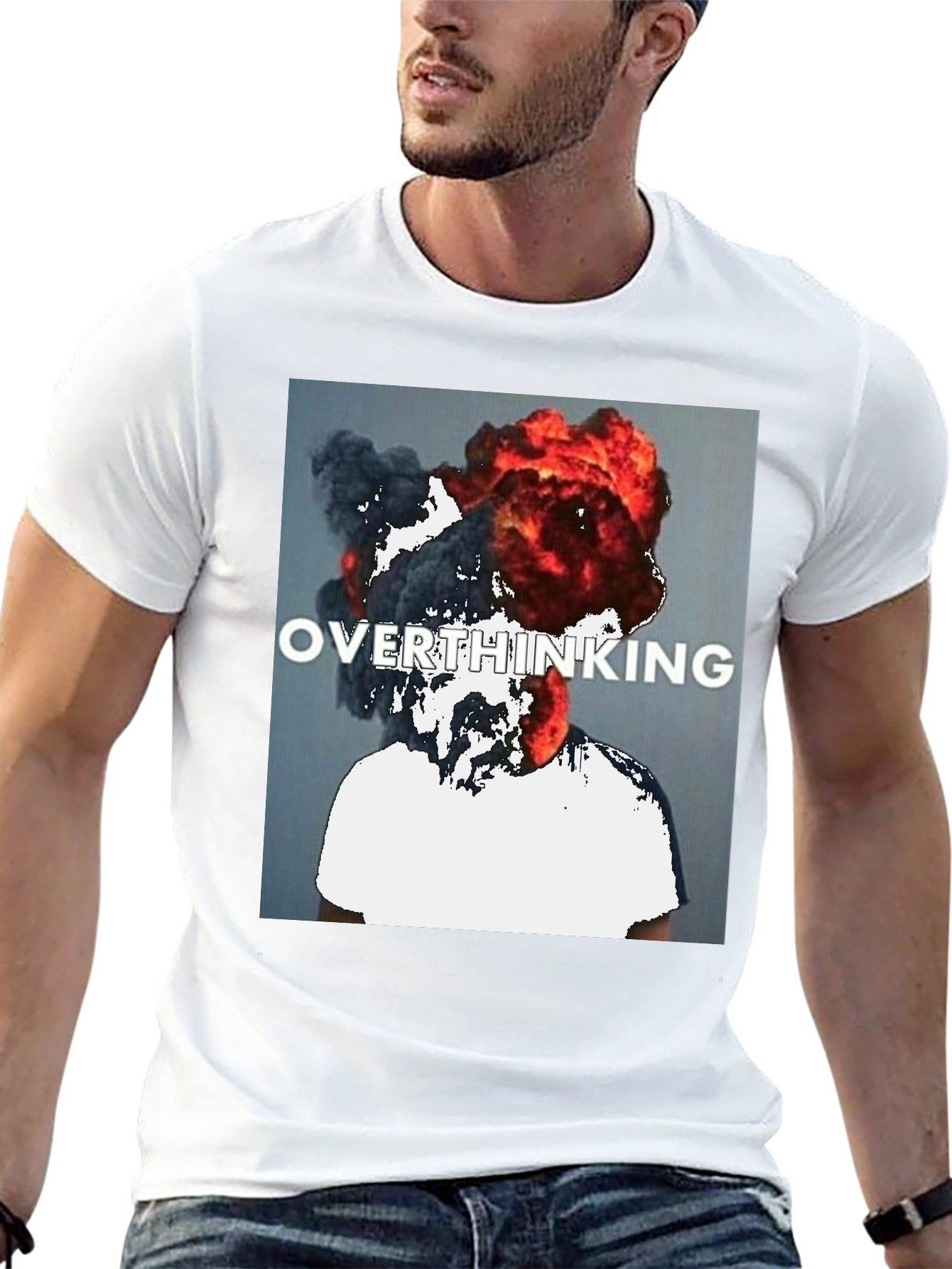 Black Overthinking Graphic Tee - Unique Statement T-Shirt view 13