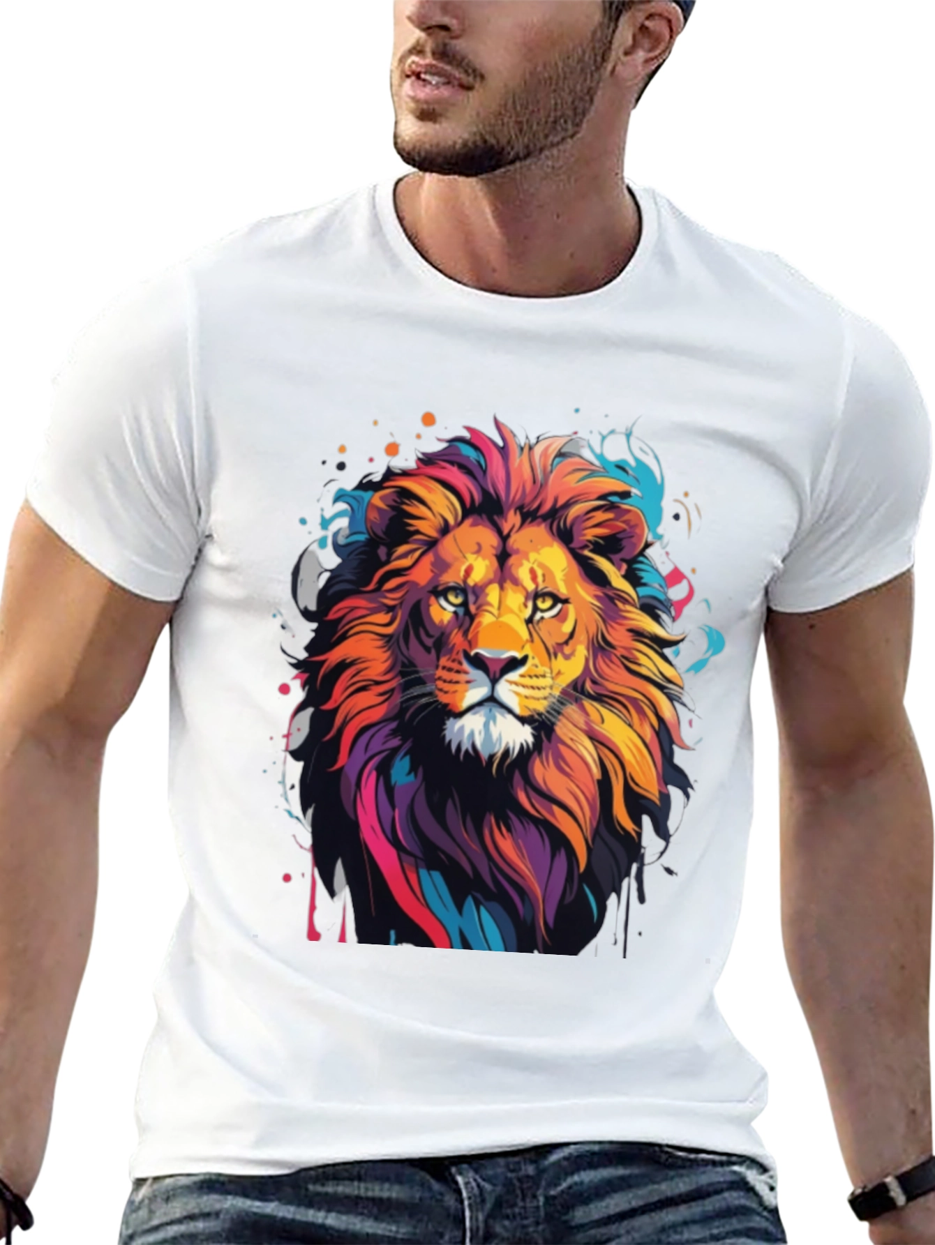 Black Vibrant Lion Graphic Tee - Artistic Men's T-Shirt view 13