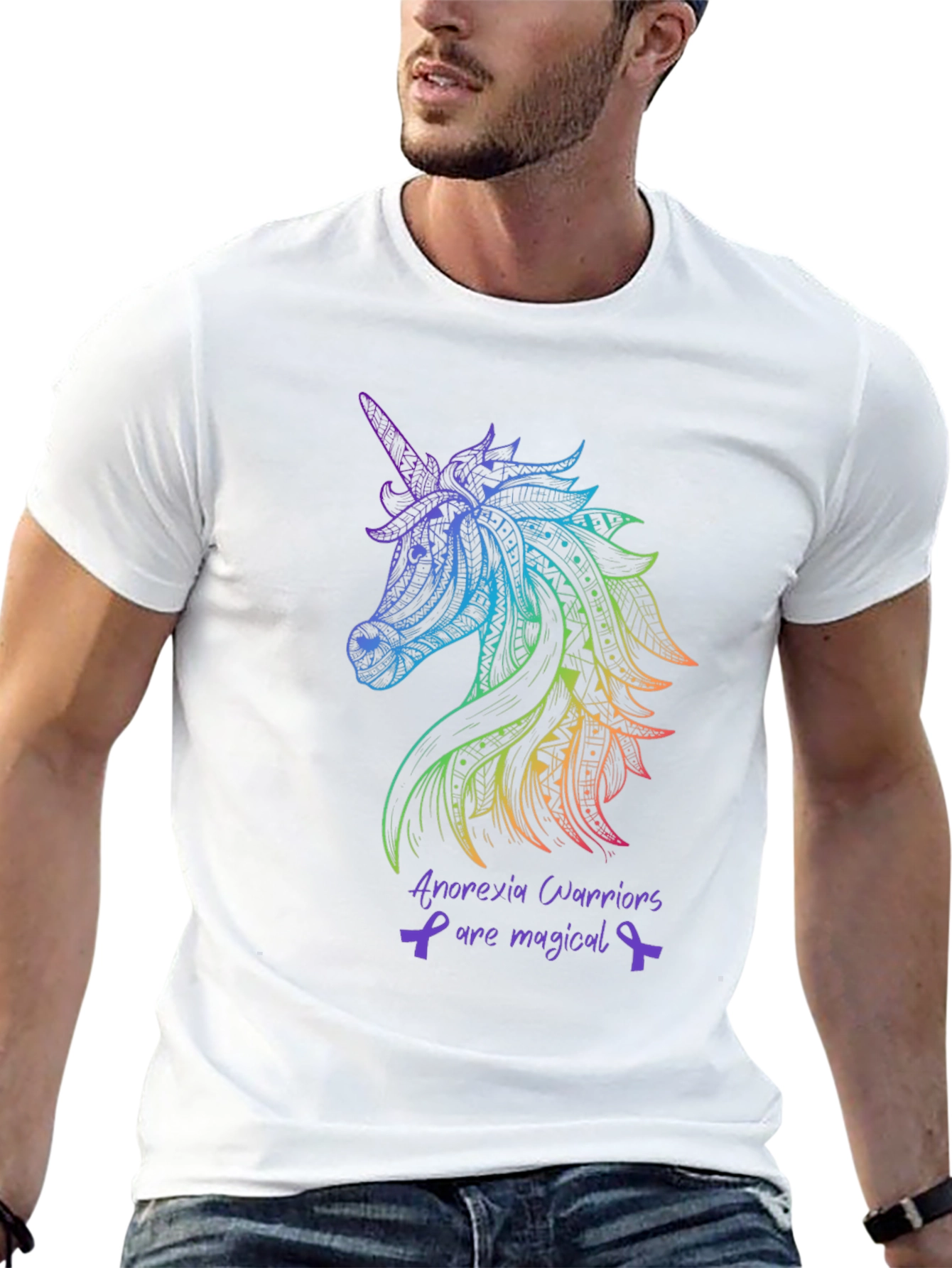 Black Unicorn Anorexia Warrior Awareness T-Shirt view 13