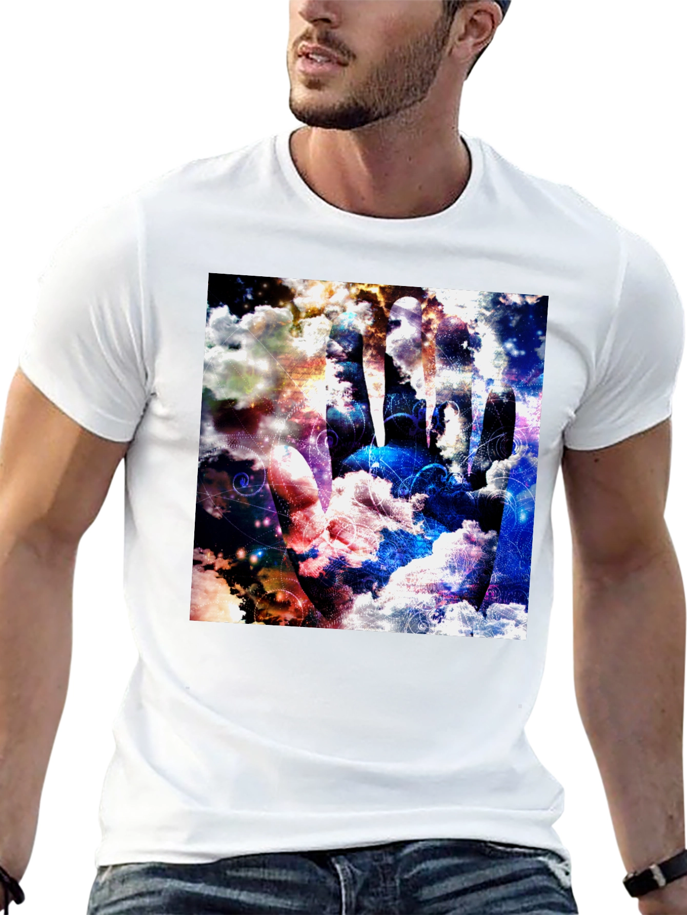 Abstract Cloud Hand Graphic Black Tee - 13