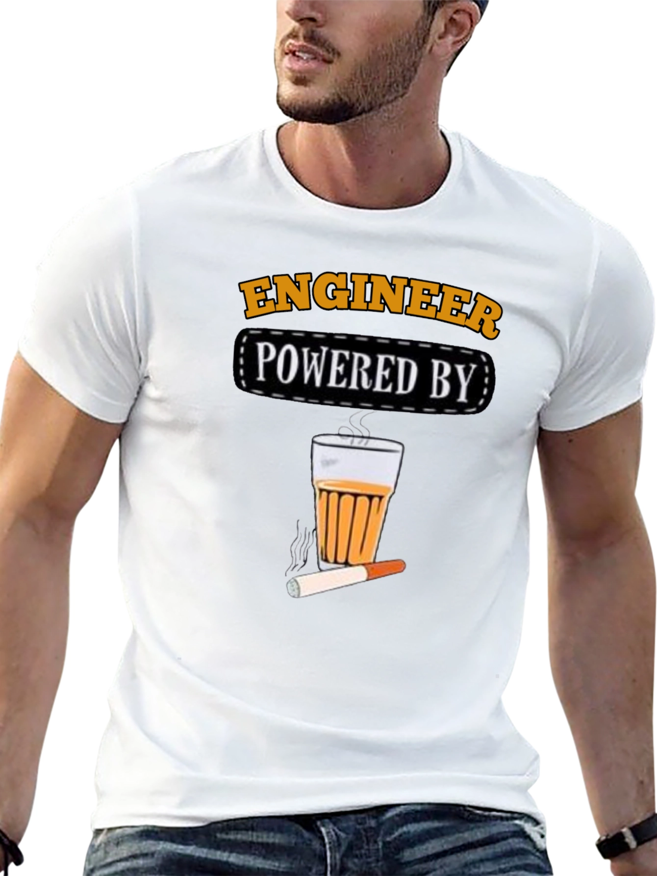 Black Engineer Powered By Tea & Cigarette T-Shirt view 13