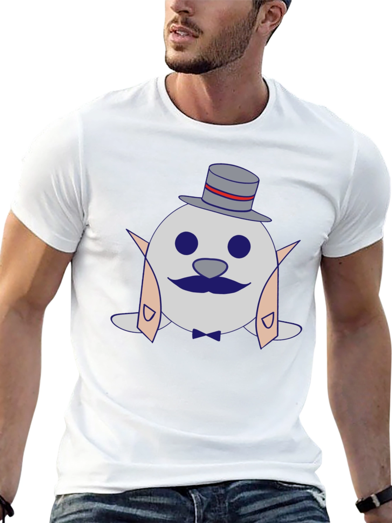 Black Dapper Seal T-Shirt - Cartoon Tuxedo Design view 13