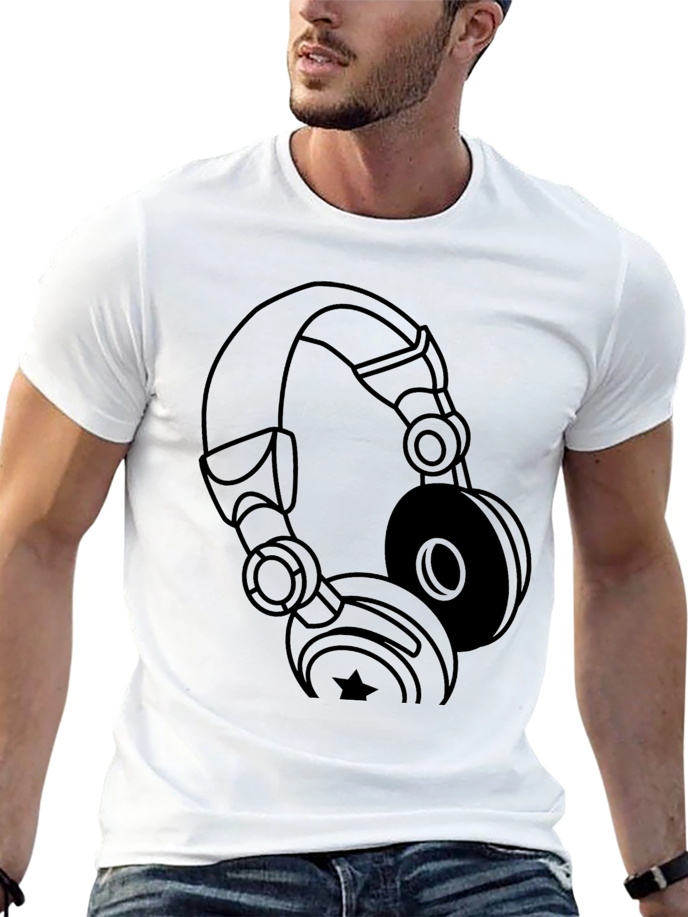 Black Black Headphones Graphic T-Shirt view 13