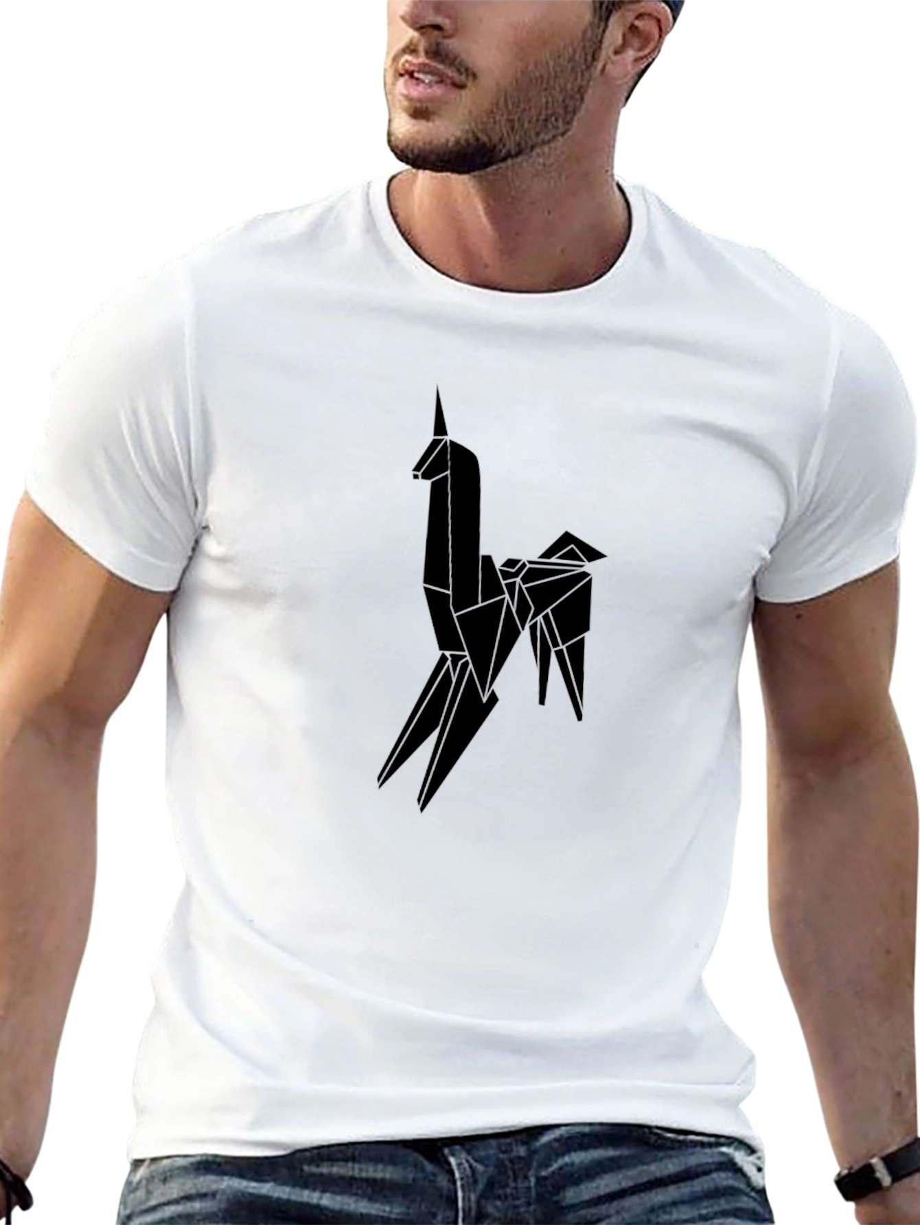 Black Origami Unicorn Graphic Tee - Men's Black T-Shirt view 13