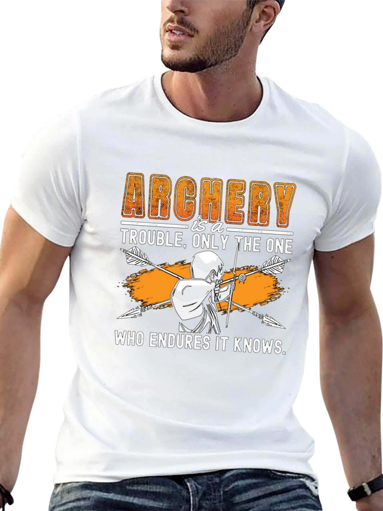 Black Archery Trouble T-Shirt: Who Endures It Knows view 13
