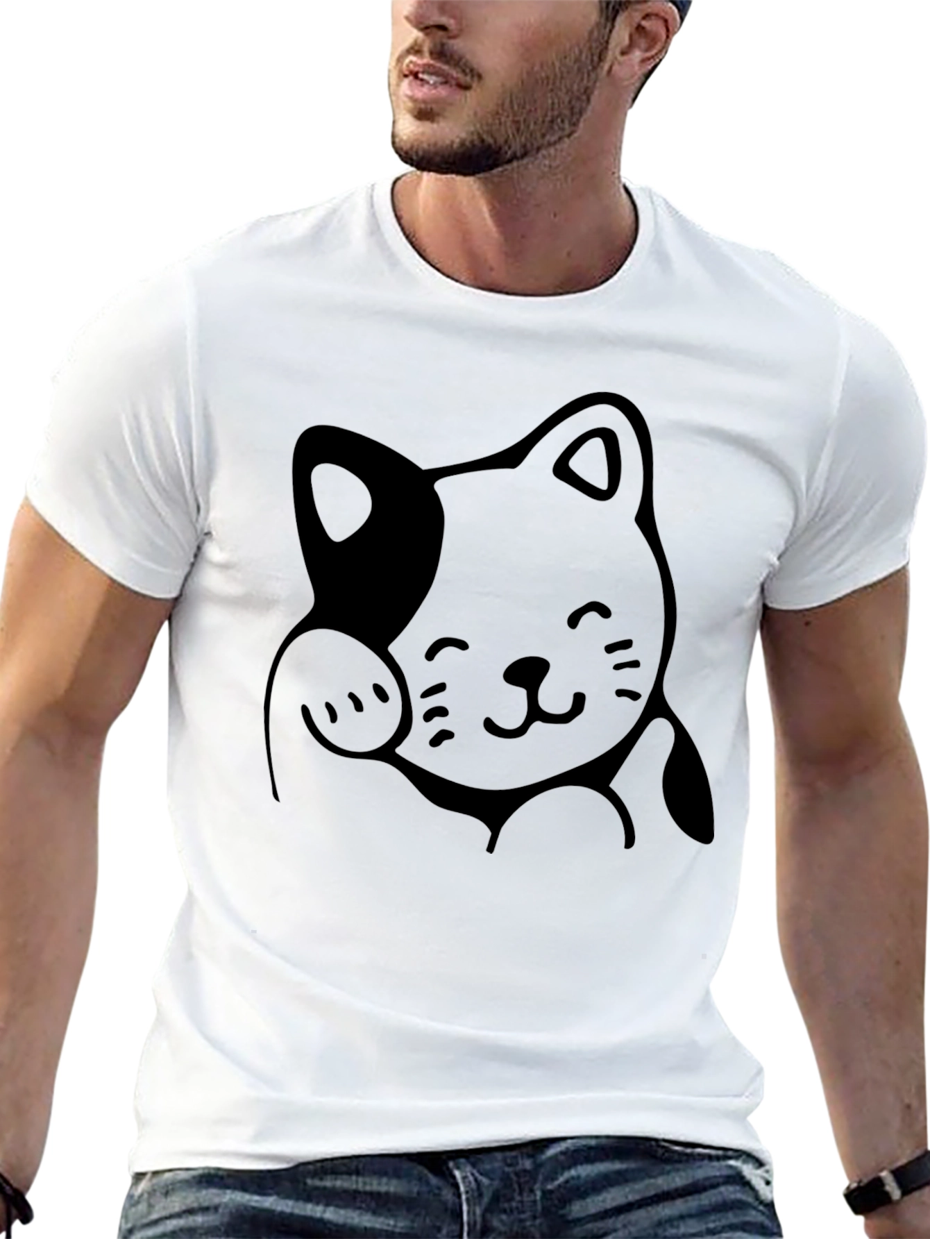 Black Lucky Cat T-Shirt - Black Graphic Tee view 13