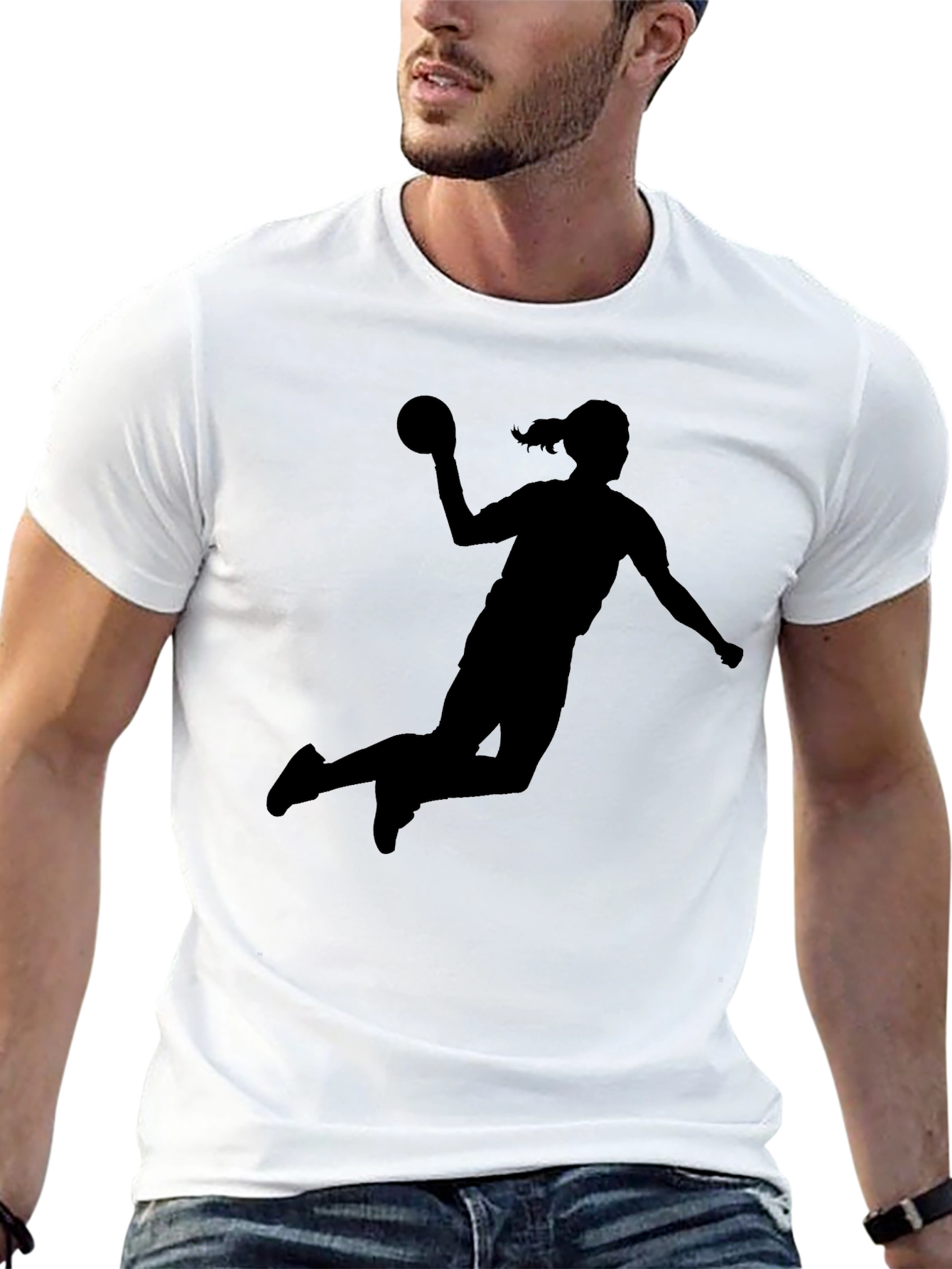 Black Handball Player Silhouette Black T-Shirt view 13