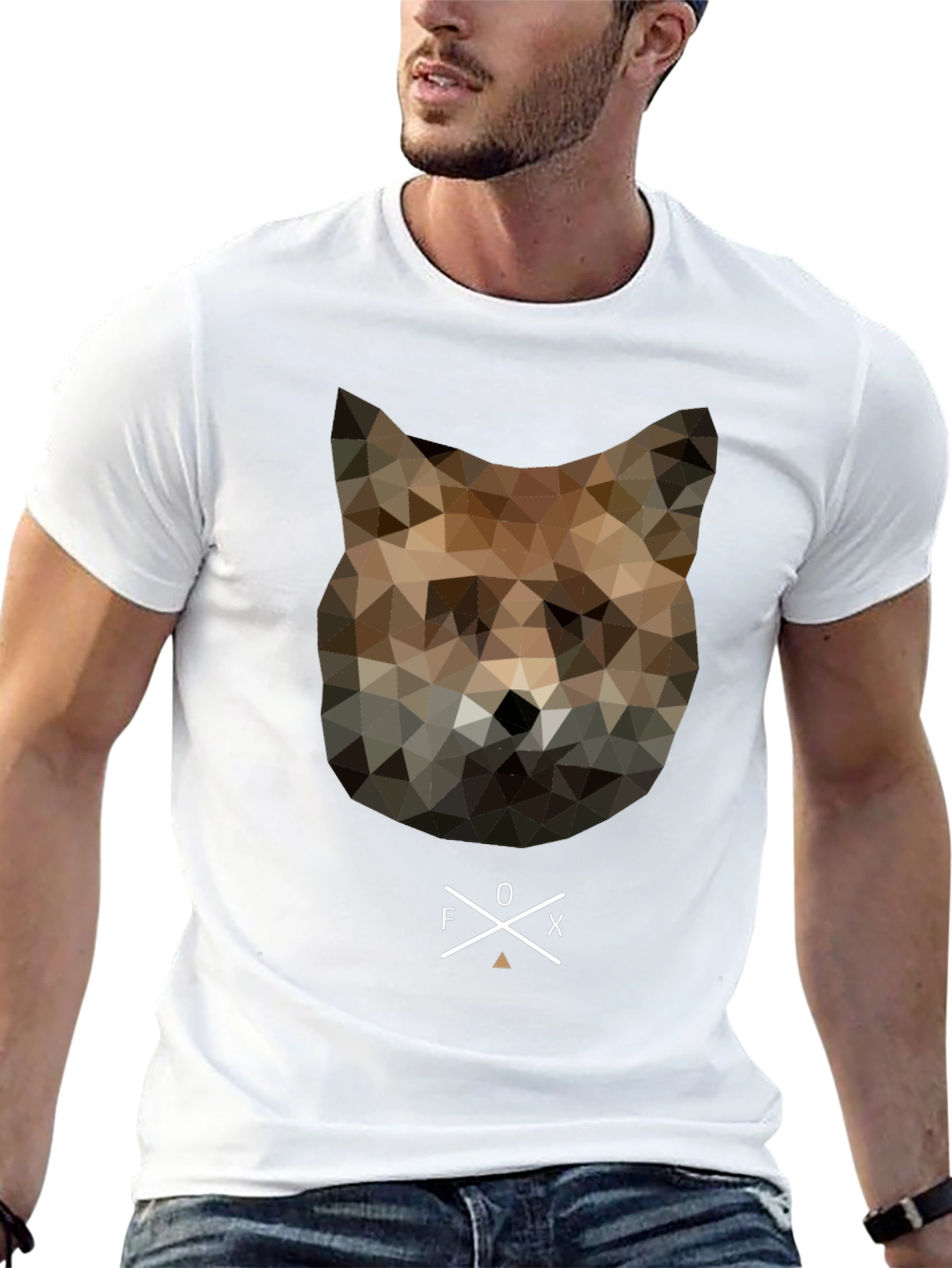 Black Geometric Fox Head Graphic Tee - Unique Men's T-Shirt view 13