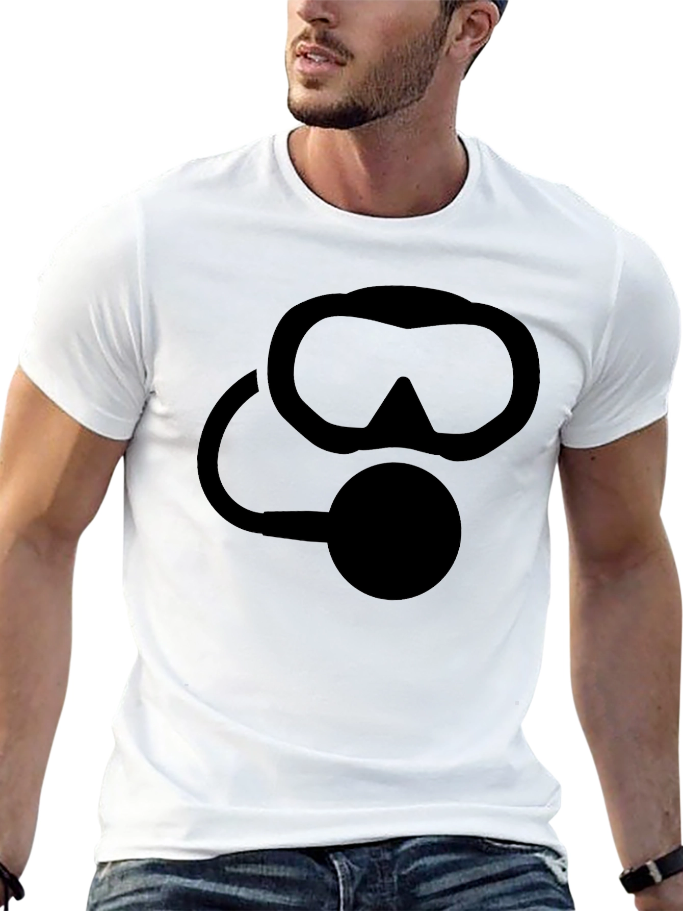 Black Scuba Diver Mask Graphic T-Shirt - Black view 13