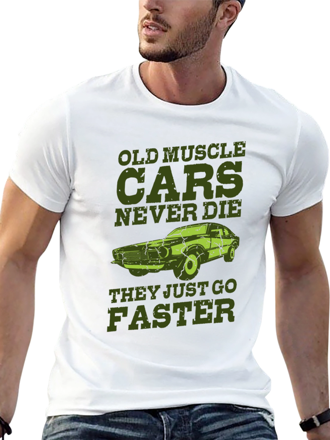 Black Old Muscle Cars Never Die Men's T-Shirt view 13