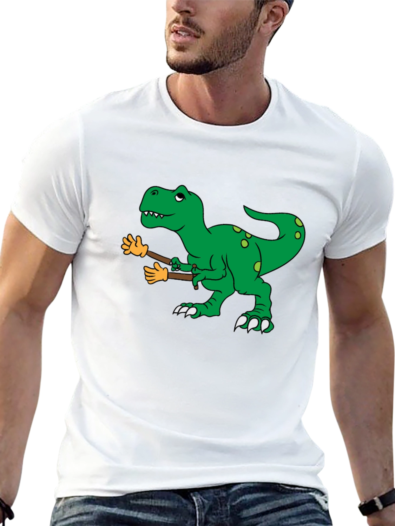 Black Dinosaur T-Rex with Fake Arms Funny Graphic Tee view 13