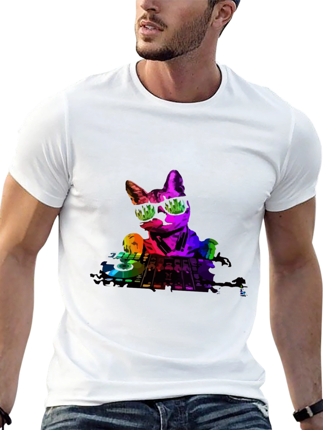 Black DJ Cat Graphic T-Shirt - Cool Music Lover Tee view 13