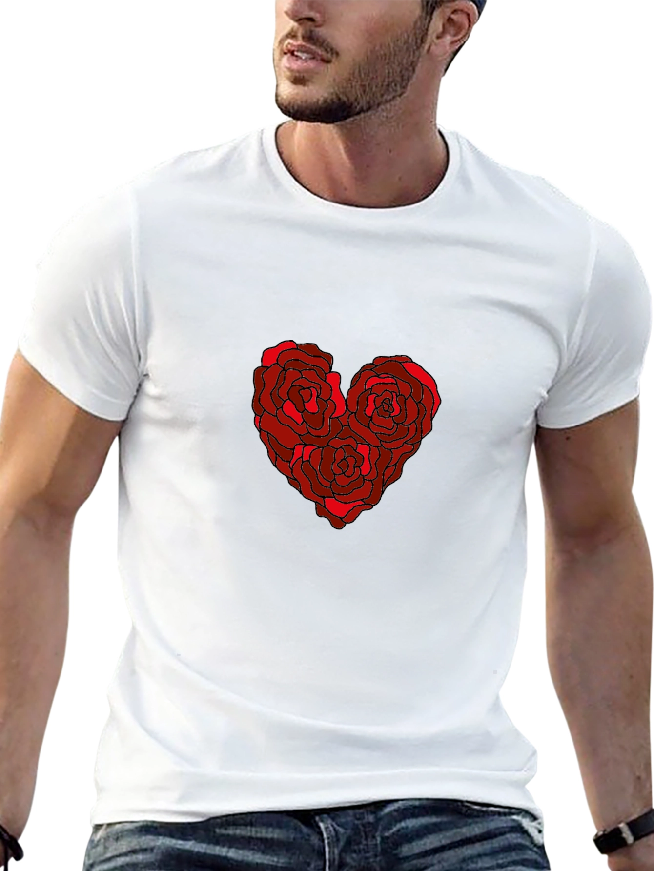 Black Rose Heart Graphic Tee - Romantic Floral Design view 13