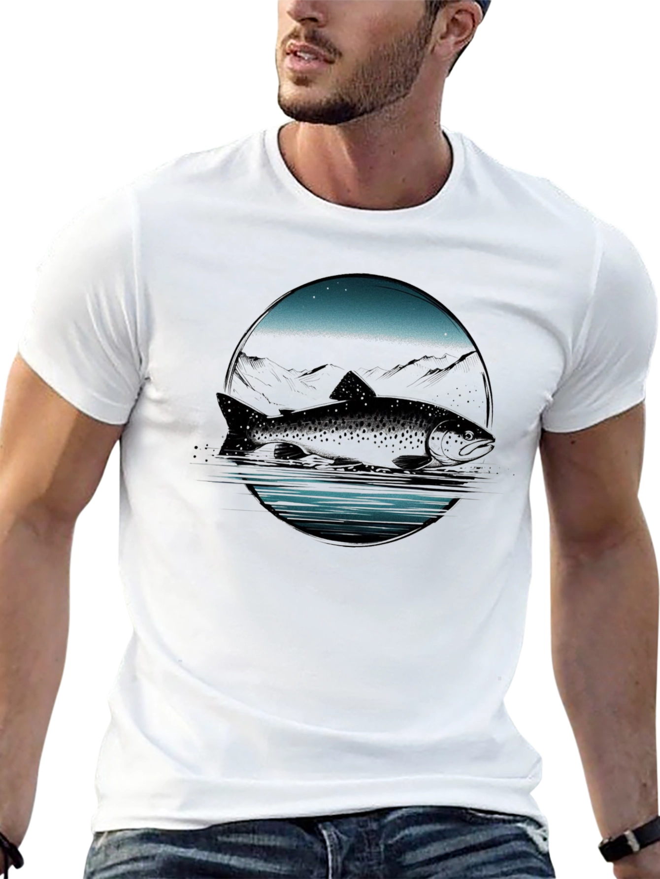 Muskie Fish Graphic Tee - Black Cotton T-Shirt - 13