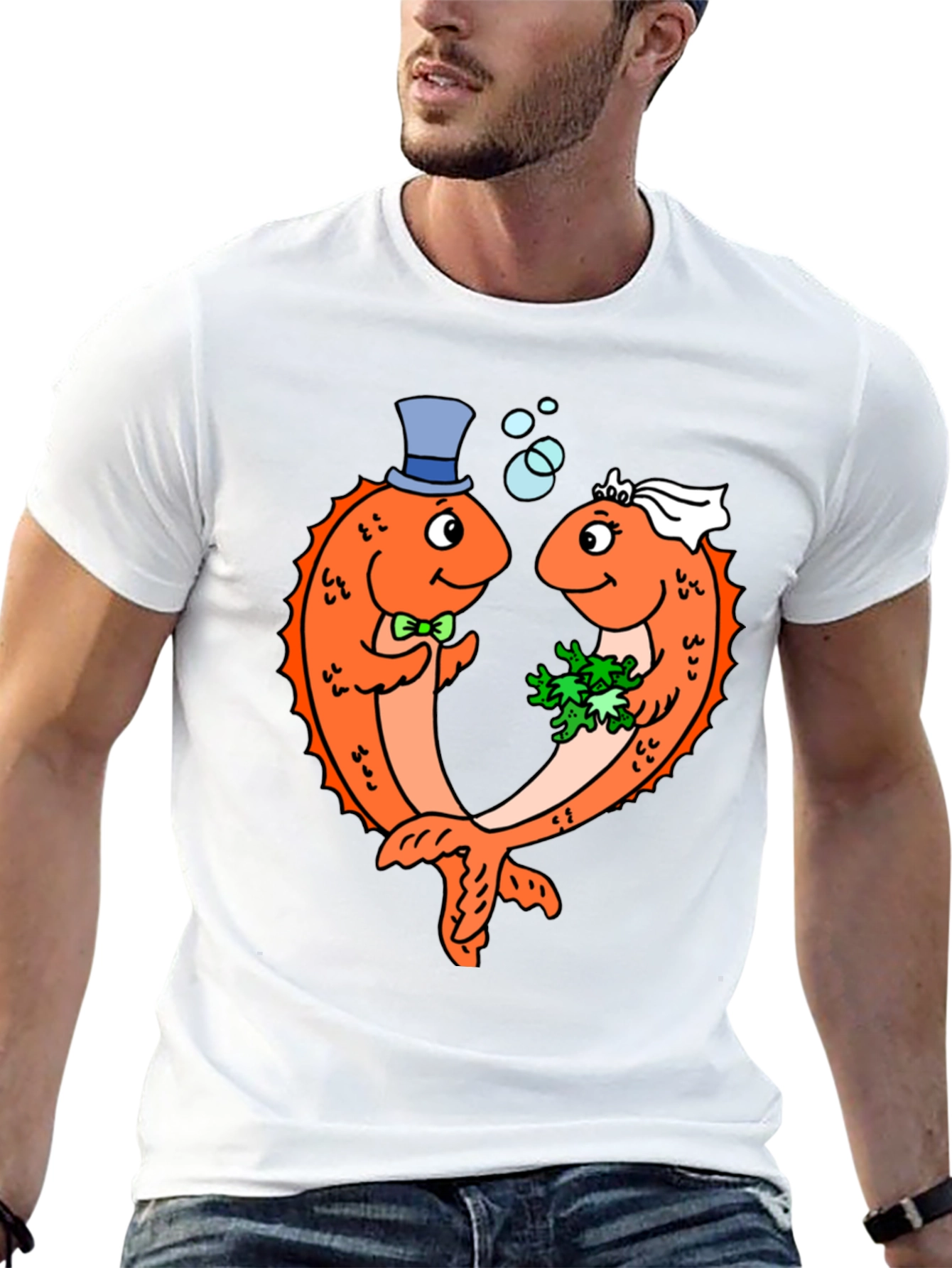 Black Funny Fish Wedding Black T-Shirt view 13